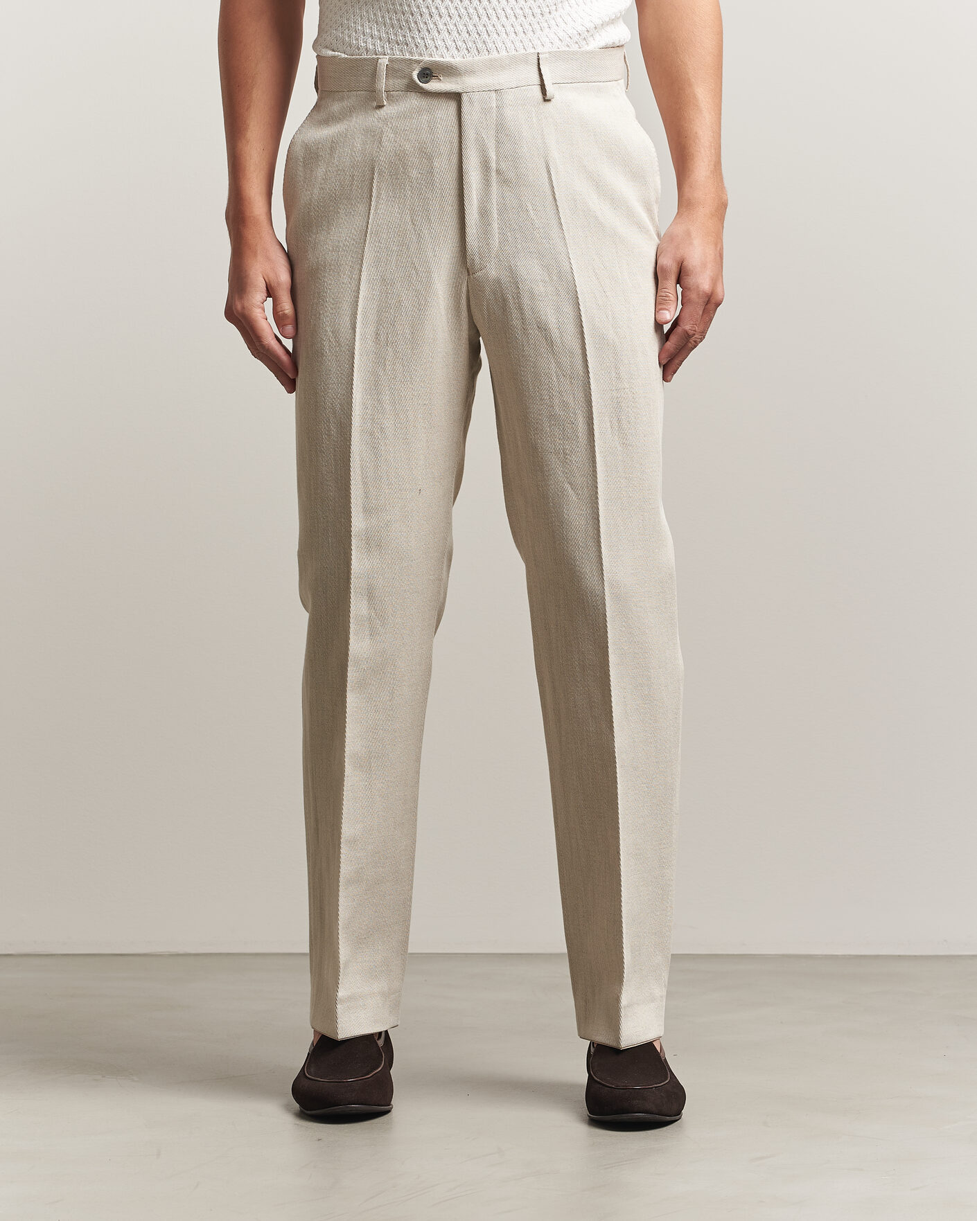Herr | Byxor | Oscar Jacobson | Dell Cotton/Linen Trousers Off White