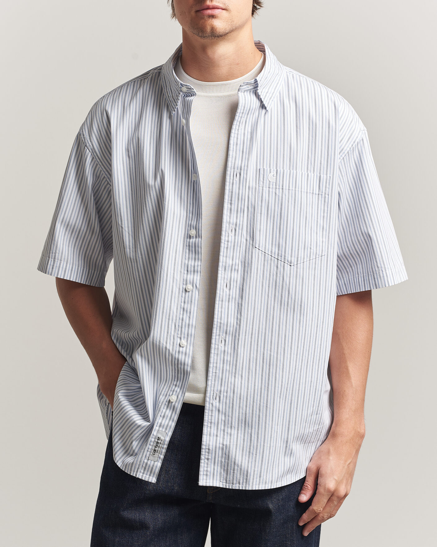 Herr | Skjortor | Carhartt WIP | Short Sleeve Keene Cotton/Poplin Shirt White