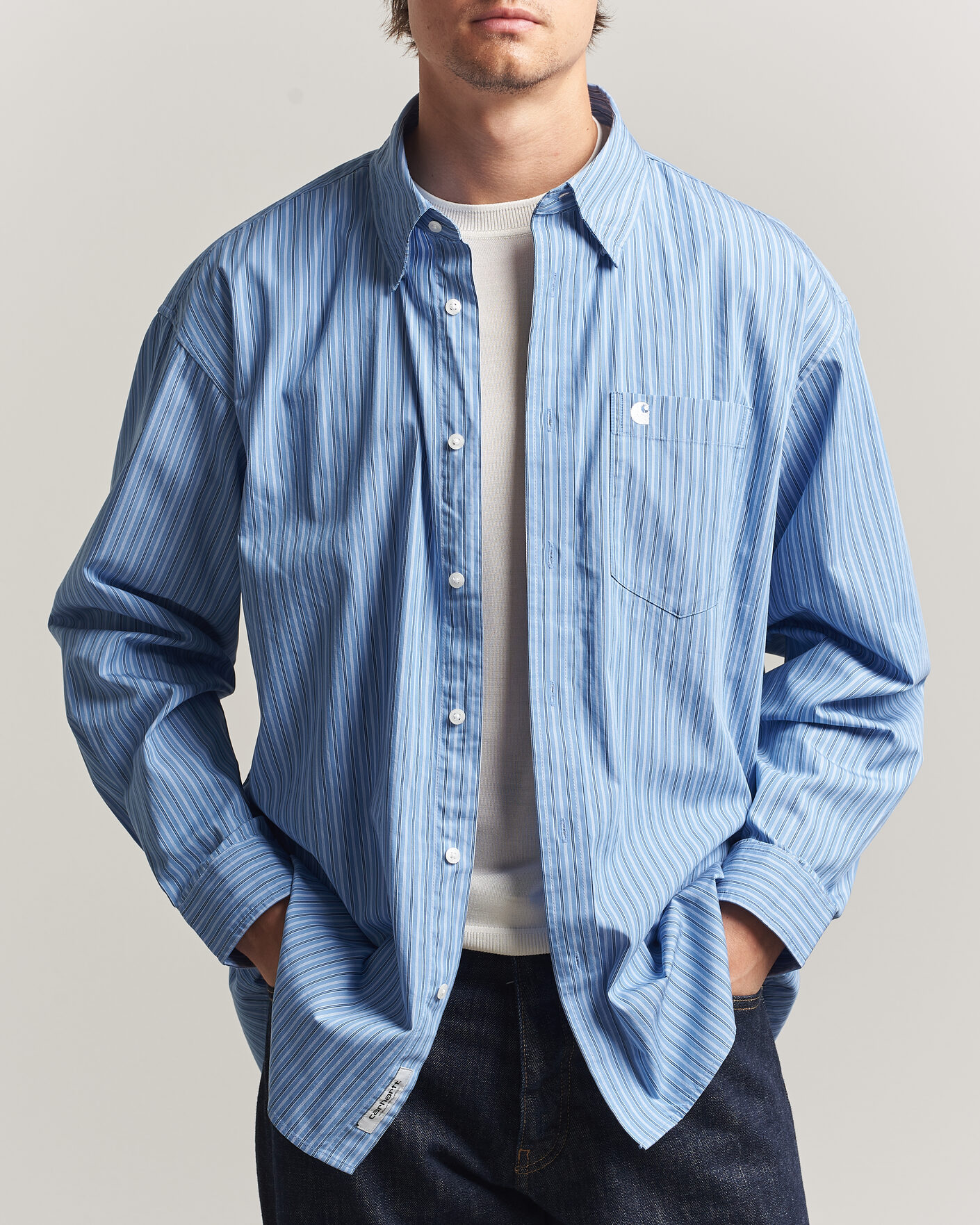 Herr | Skjortor | Carhartt WIP | Keen Striped Cotton Poplin Shirt Curacao