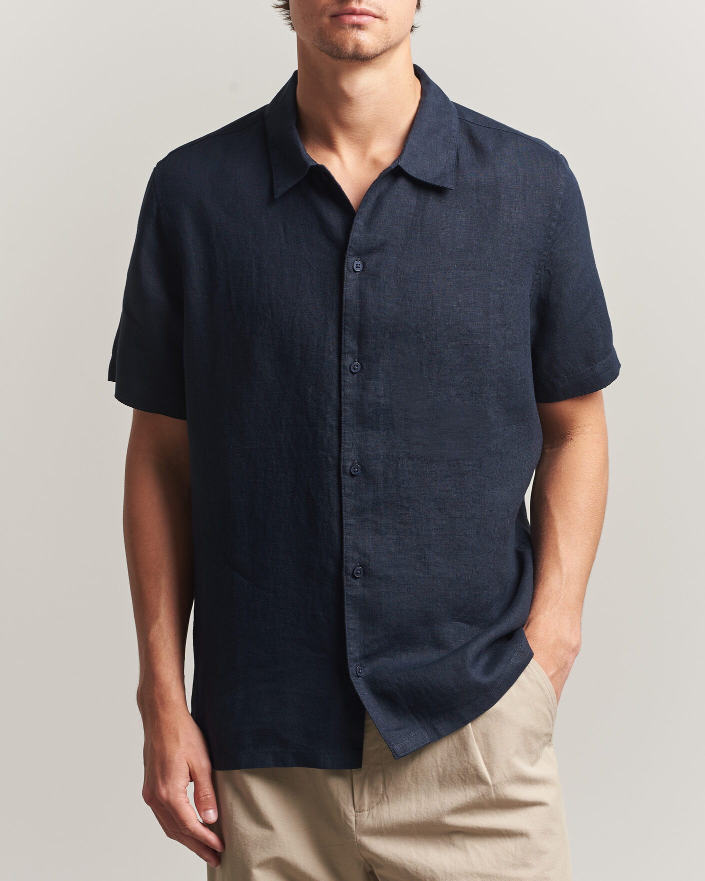 Herr | Skjortor | Samsøe Samsøe | Avan Linen Short Sleeve Shirt Salute Navy