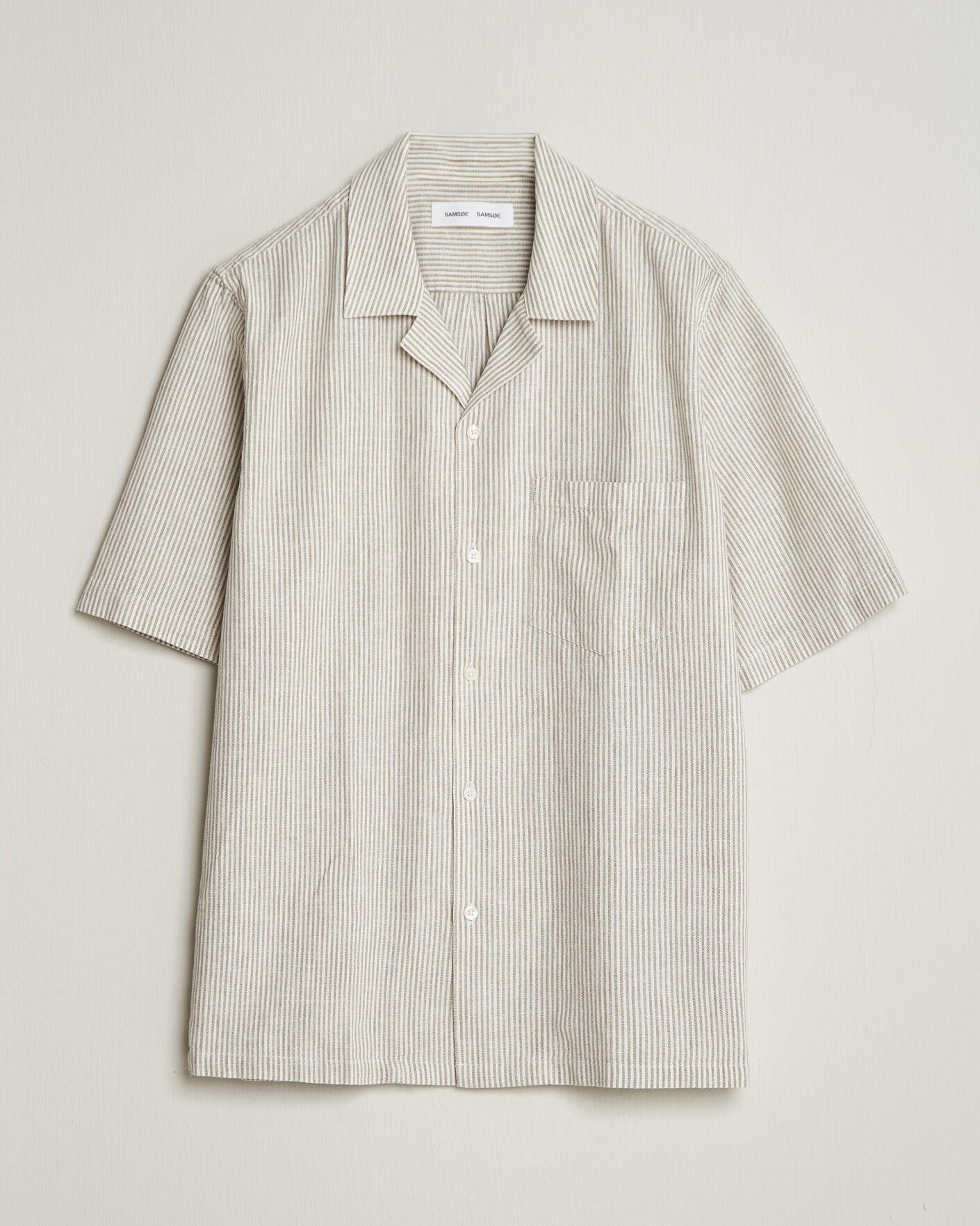 Herr | Skjortor | Samsøe Samsøe | Oscar Linen/Cotton Striped Short Sleeve Shirt Aluminum