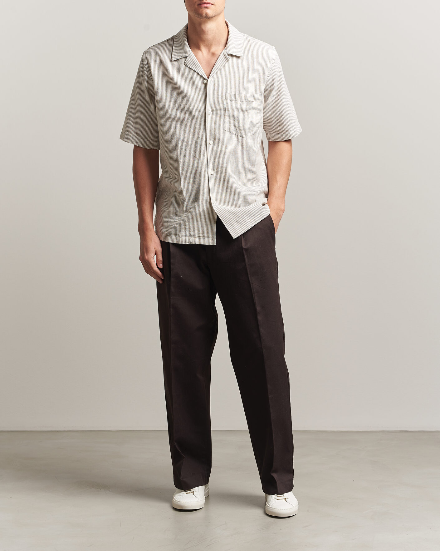 Herr | Skjortor | Samsøe Samsøe | Oscar Linen/Cotton Striped Short Sleeve Shirt Aluminum