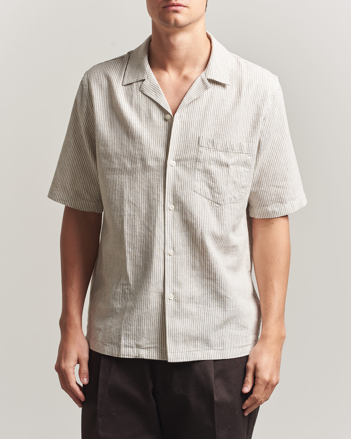 Herr | Skjortor | Samsøe Samsøe | Oscar Linen/Cotton Striped Short Sleeve Shirt Aluminum