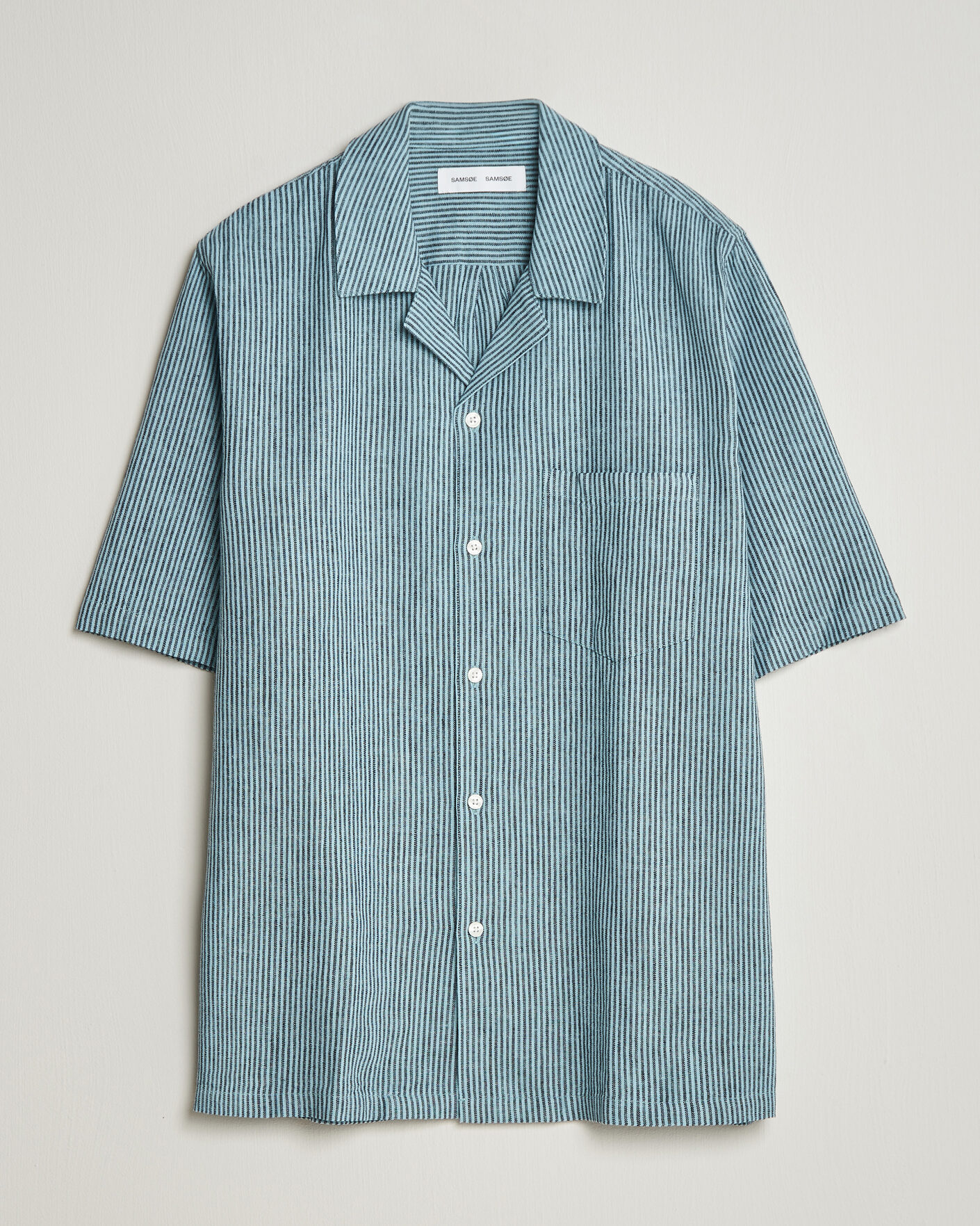Herr | Skjortor | Samsøe Samsøe | Oscar Linen/Cotton Striped Short Sleeve Shirt Tourmaline