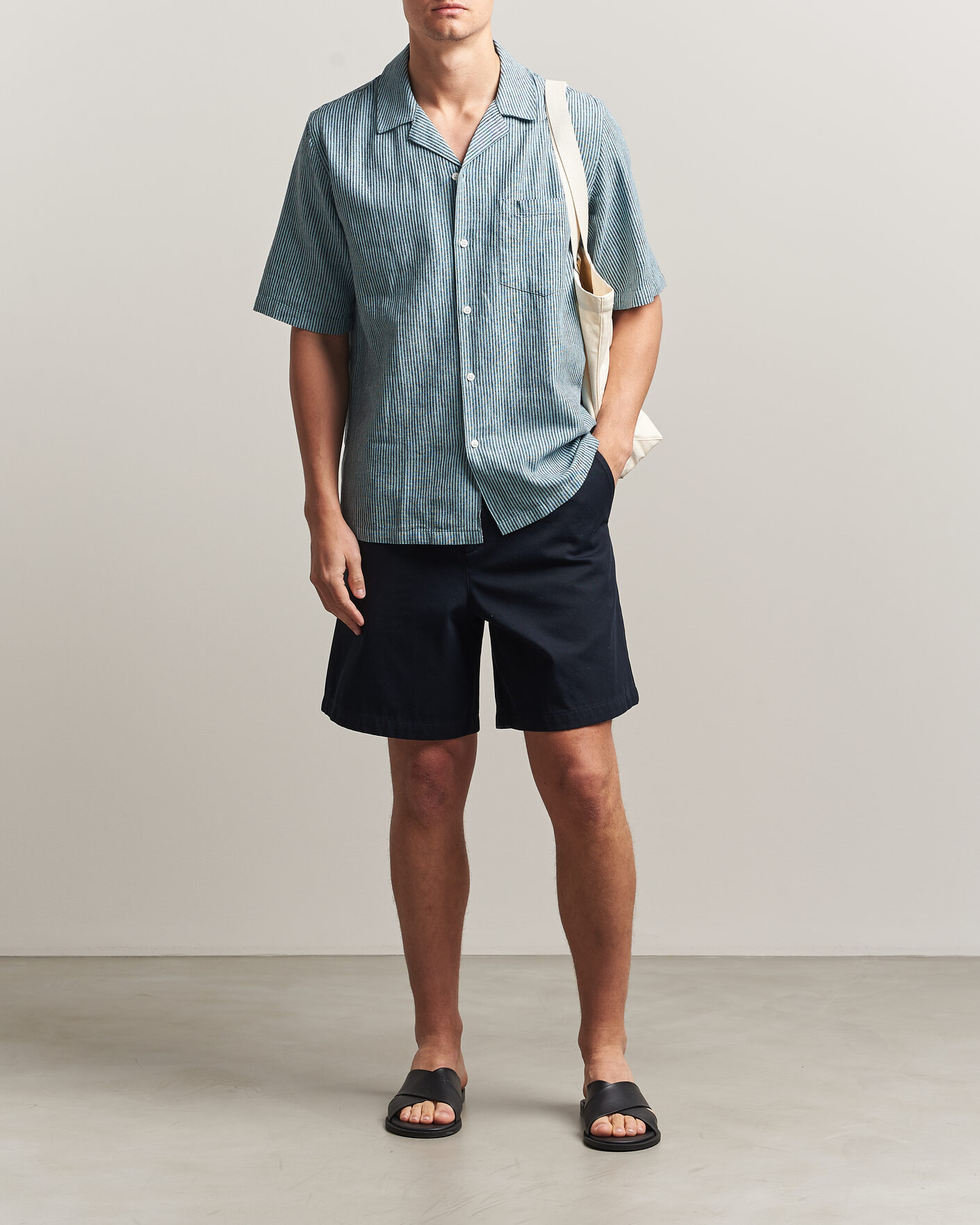 Herr | Skjortor | Samsøe Samsøe | Oscar Linen/Cotton Striped Short Sleeve Shirt Tourmaline