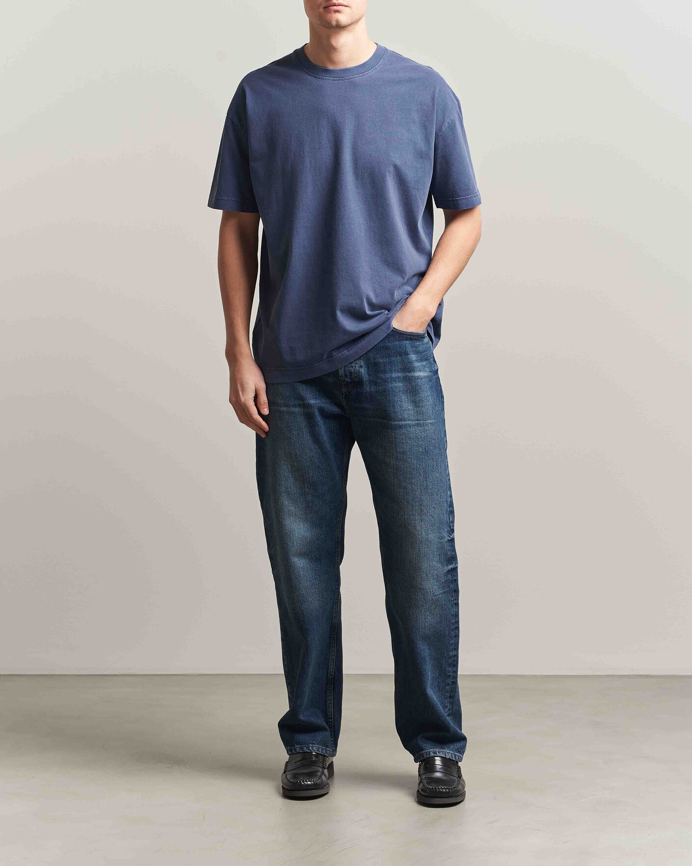 Herr | T-Shirts | Samsøe Samsøe | Joel Organic Washed Cotton T-Shirt Salute Navy