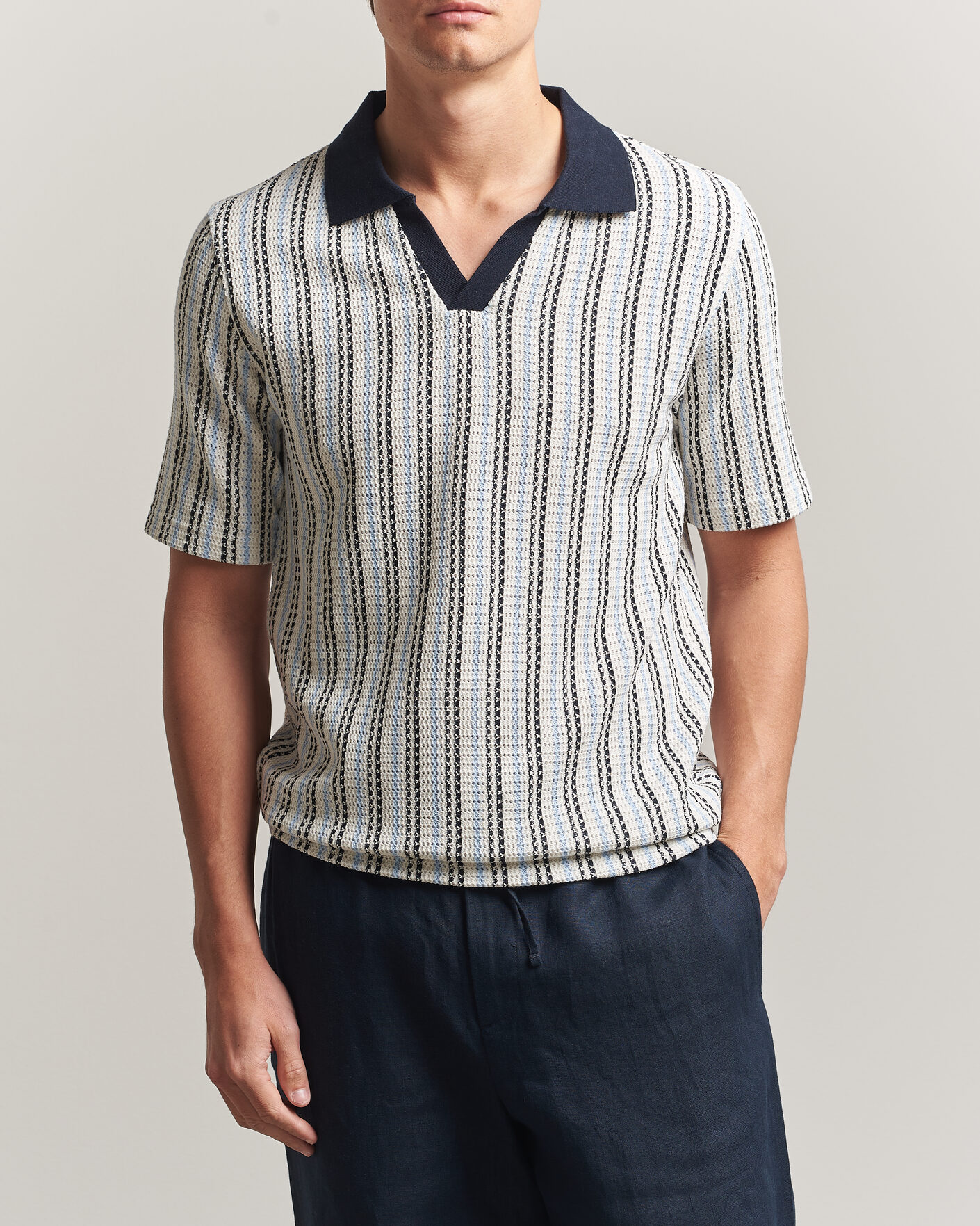 Herr | Pikéer | Samsøe Samsøe | Mac Striped Knitted Polo Blue/White