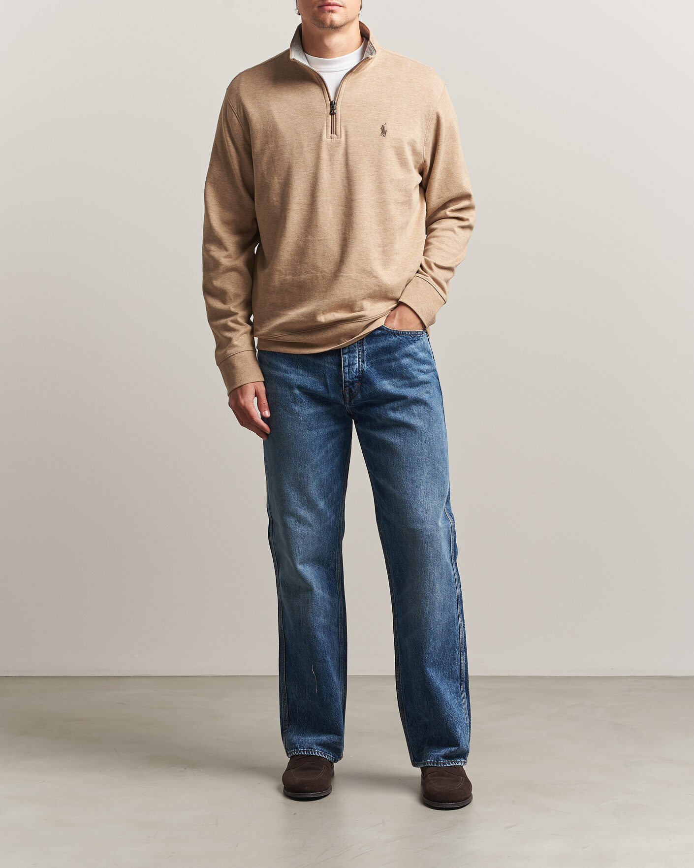 Herr | Tröjor | Polo Ralph Lauren | Double Knit Half Zip Warm Brown
