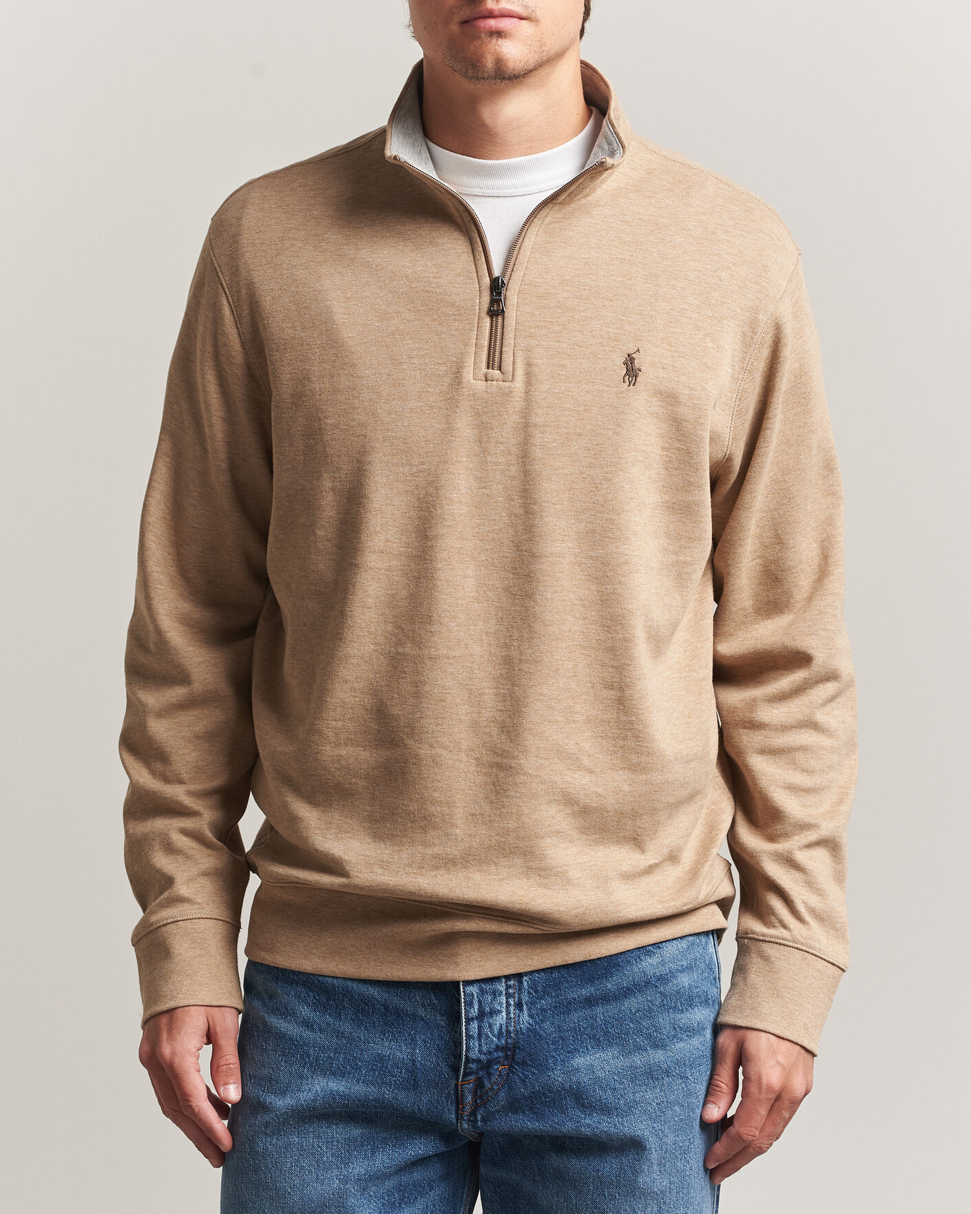 Herr | Tröjor | Polo Ralph Lauren | Double Knit Half Zip Warm Brown