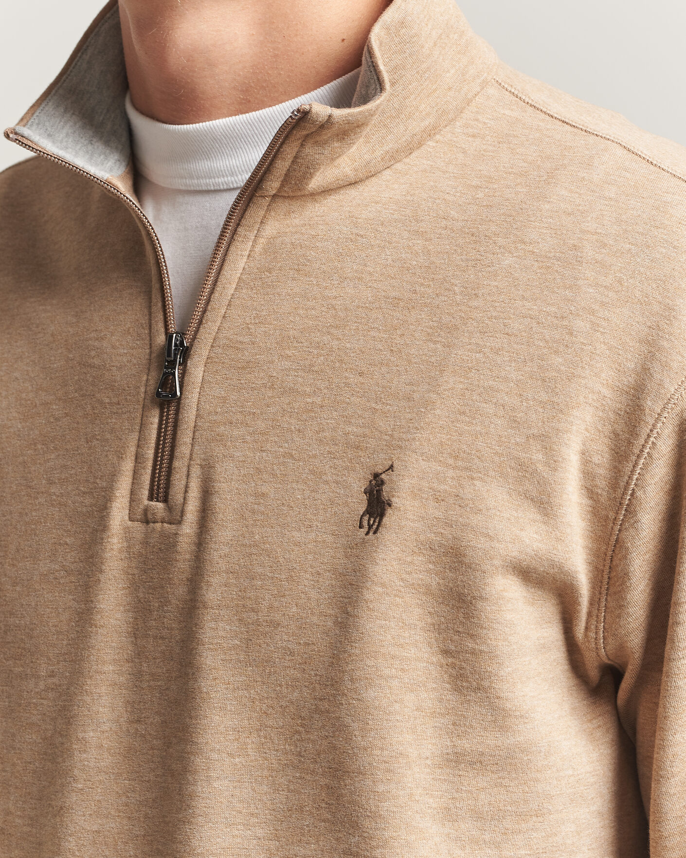 Herr | Tröjor | Polo Ralph Lauren | Double Knit Half Zip Warm Brown