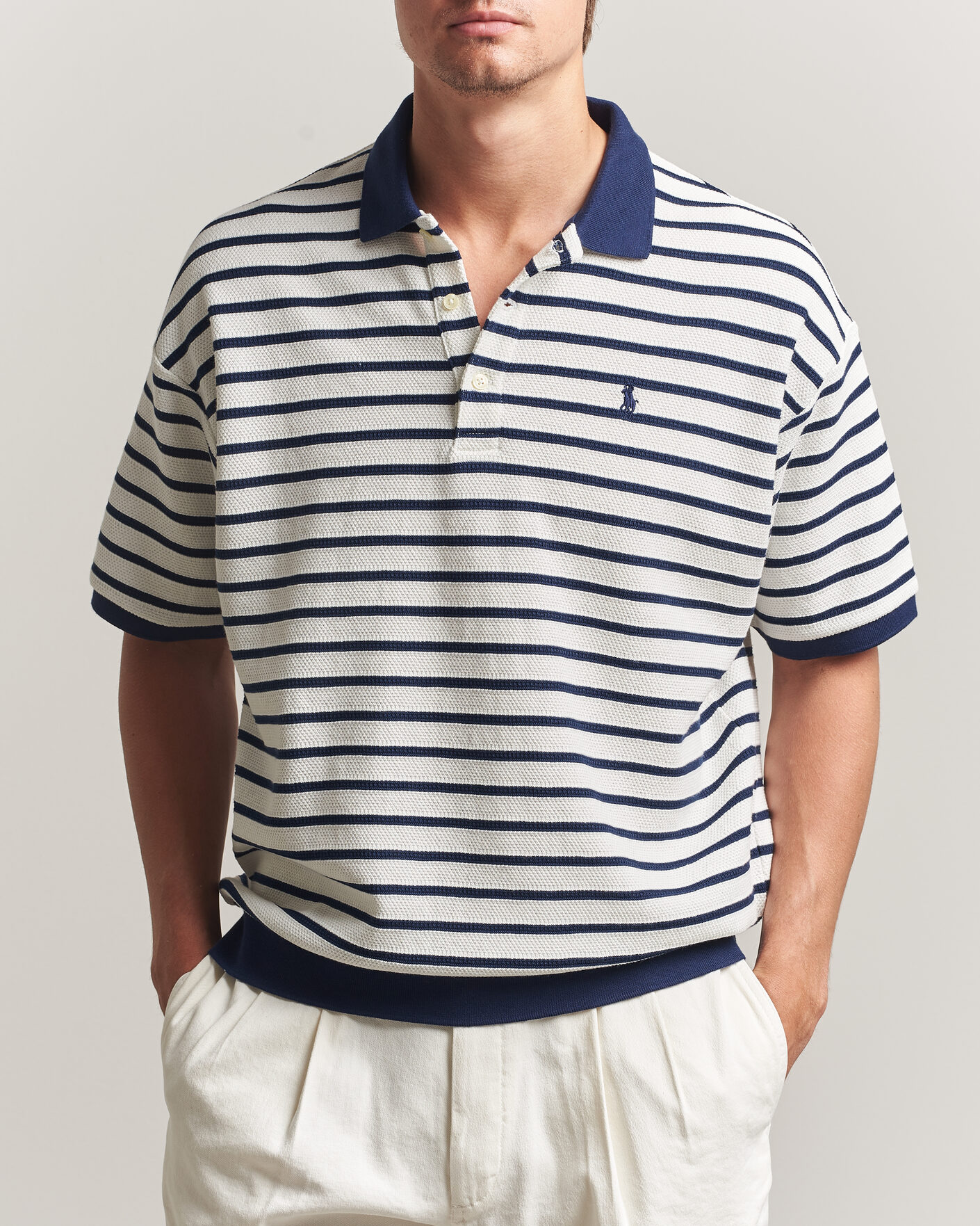 Herr | Pikéer | Polo Ralph Lauren | Jacquard Interlock Striped Polo Nevis/Newport Navy
