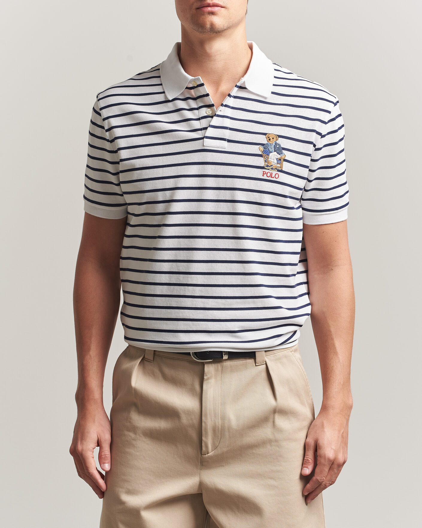 Herr | Pikéer | Polo Ralph Lauren | Newport Bear Striped Custom Slim Polo White/Navy