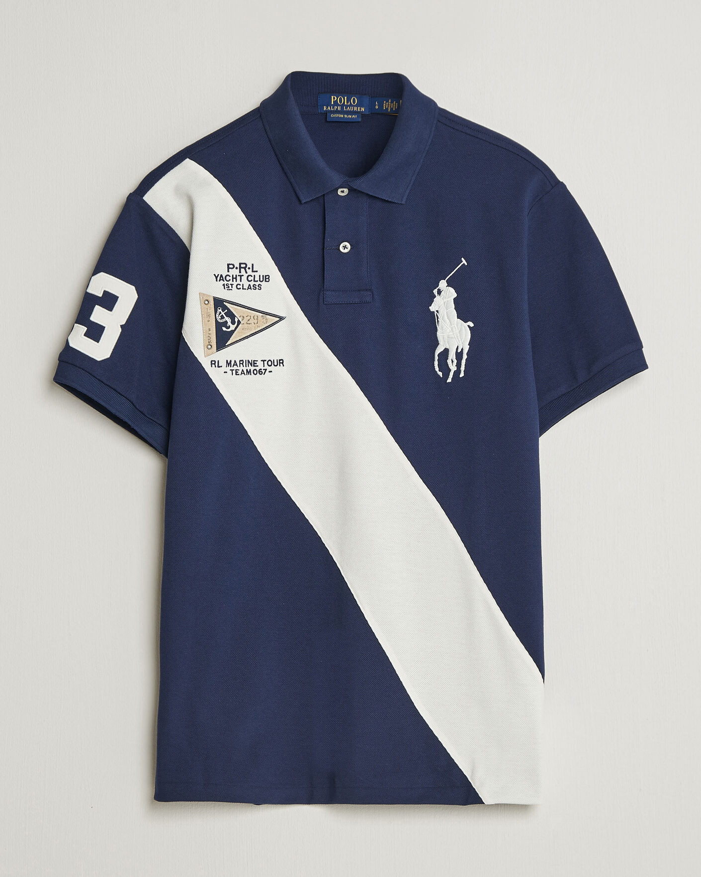 Herr | Pikéer | Polo Ralph Lauren | Custom Slim Diagonal Stipe Polo Newport Navy/Nevis