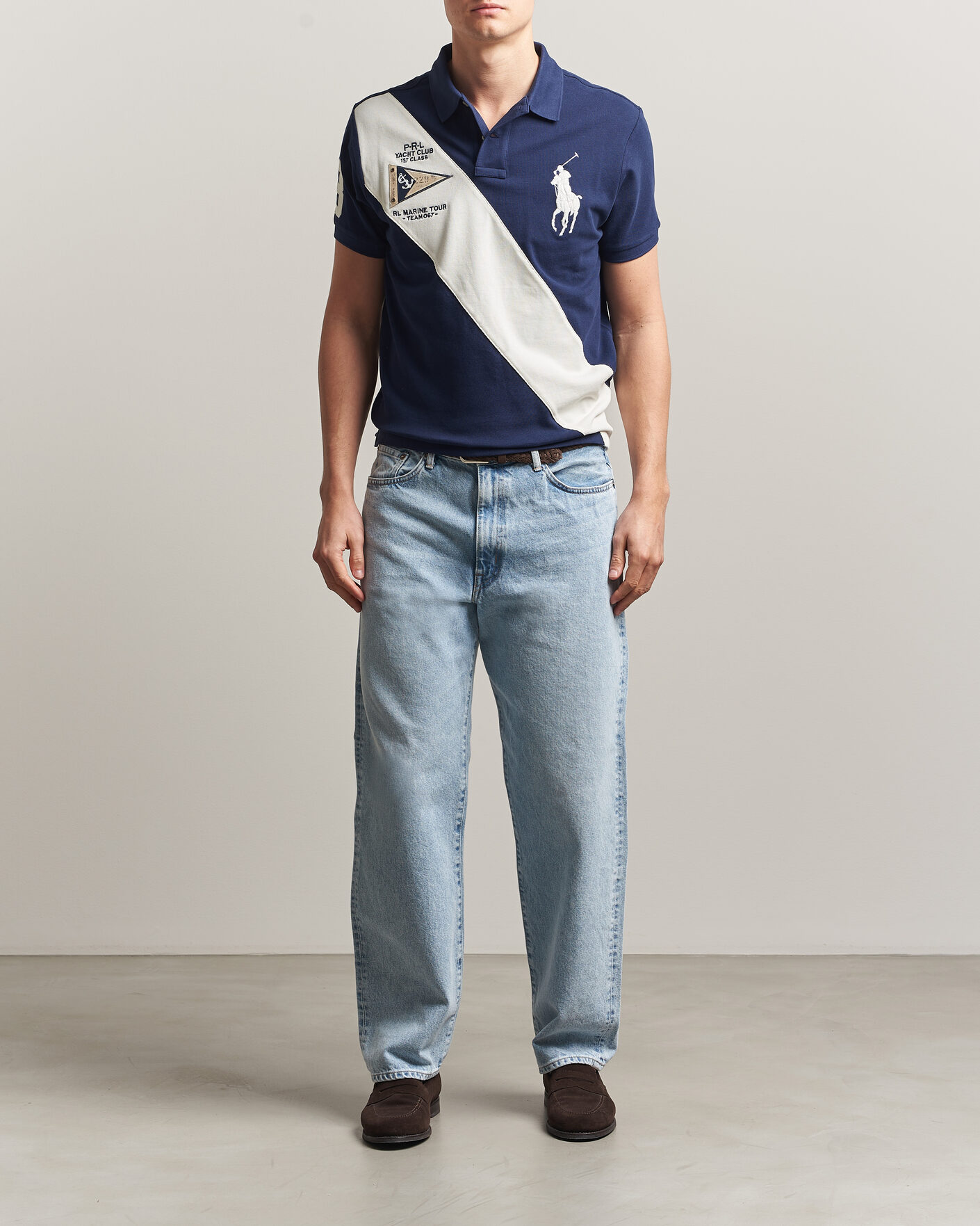 Herr | Pikéer | Polo Ralph Lauren | Custom Slim Diagonal Stipe Polo Newport Navy/Nevis