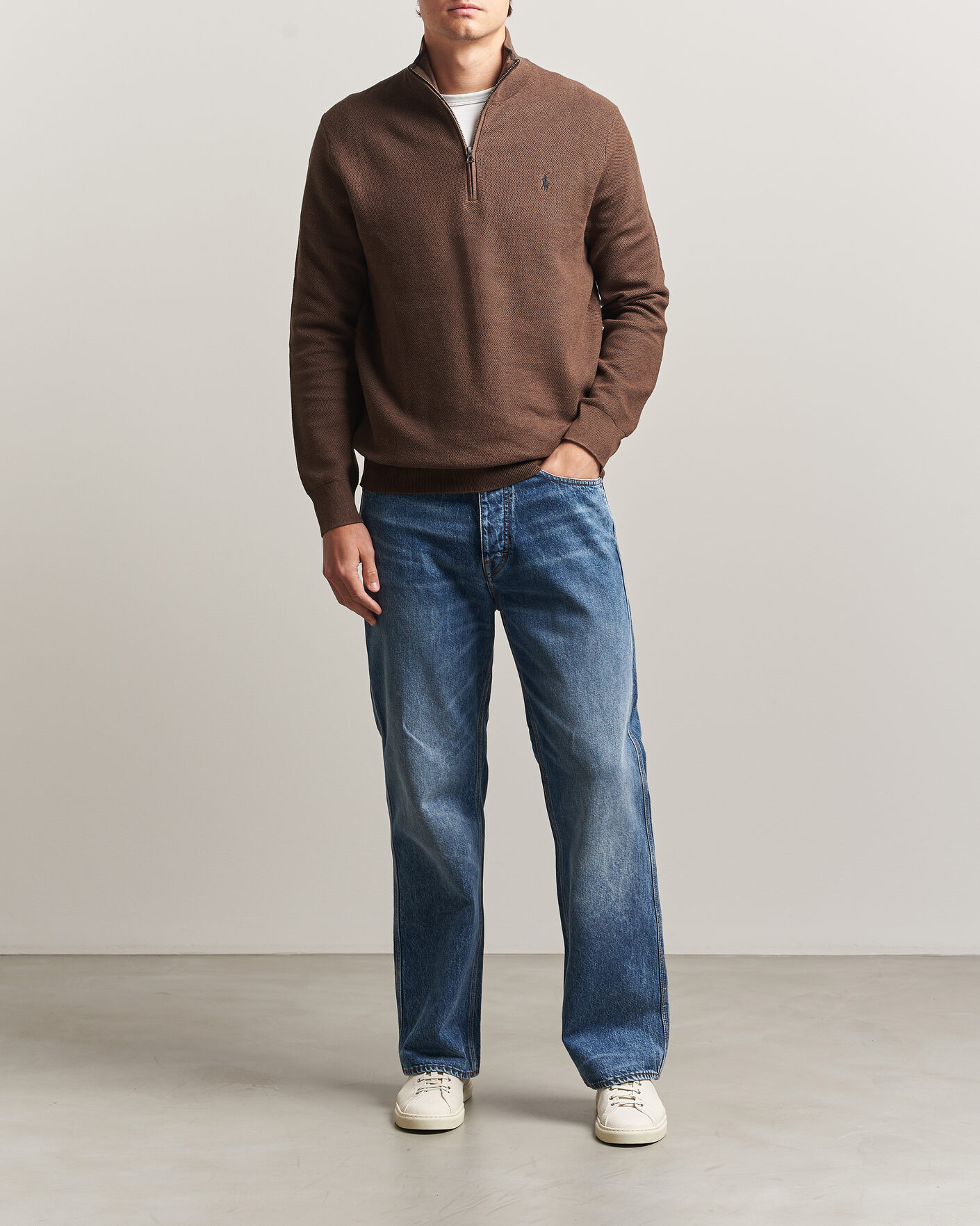 Herr | Tröjor | Polo Ralph Lauren | Textued Half-Zip Nutmeg Brown Heather