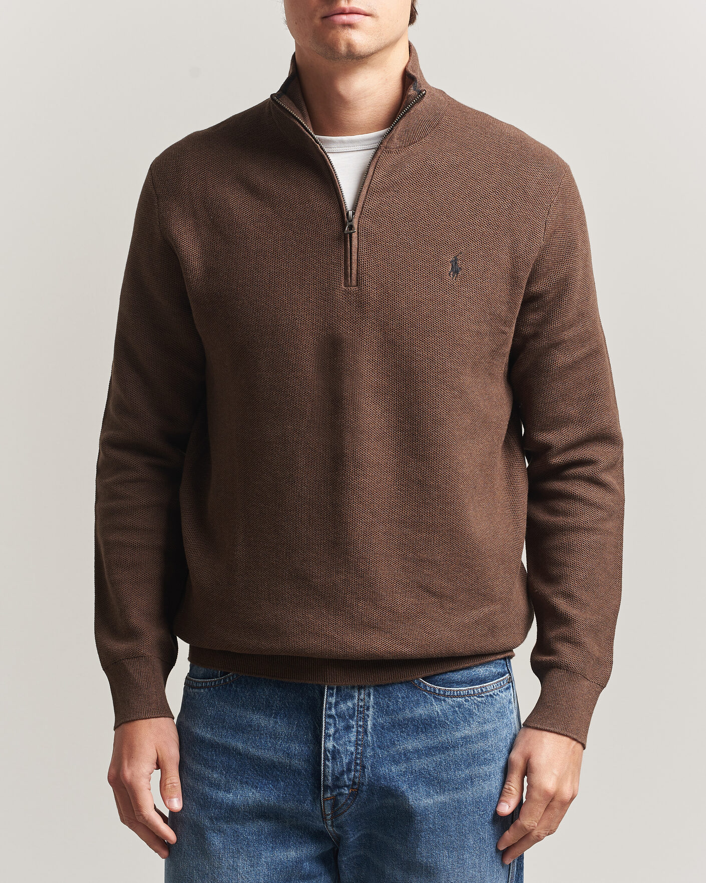 Herr | Tröjor | Polo Ralph Lauren | Textued Half-Zip Nutmeg Brown Heather
