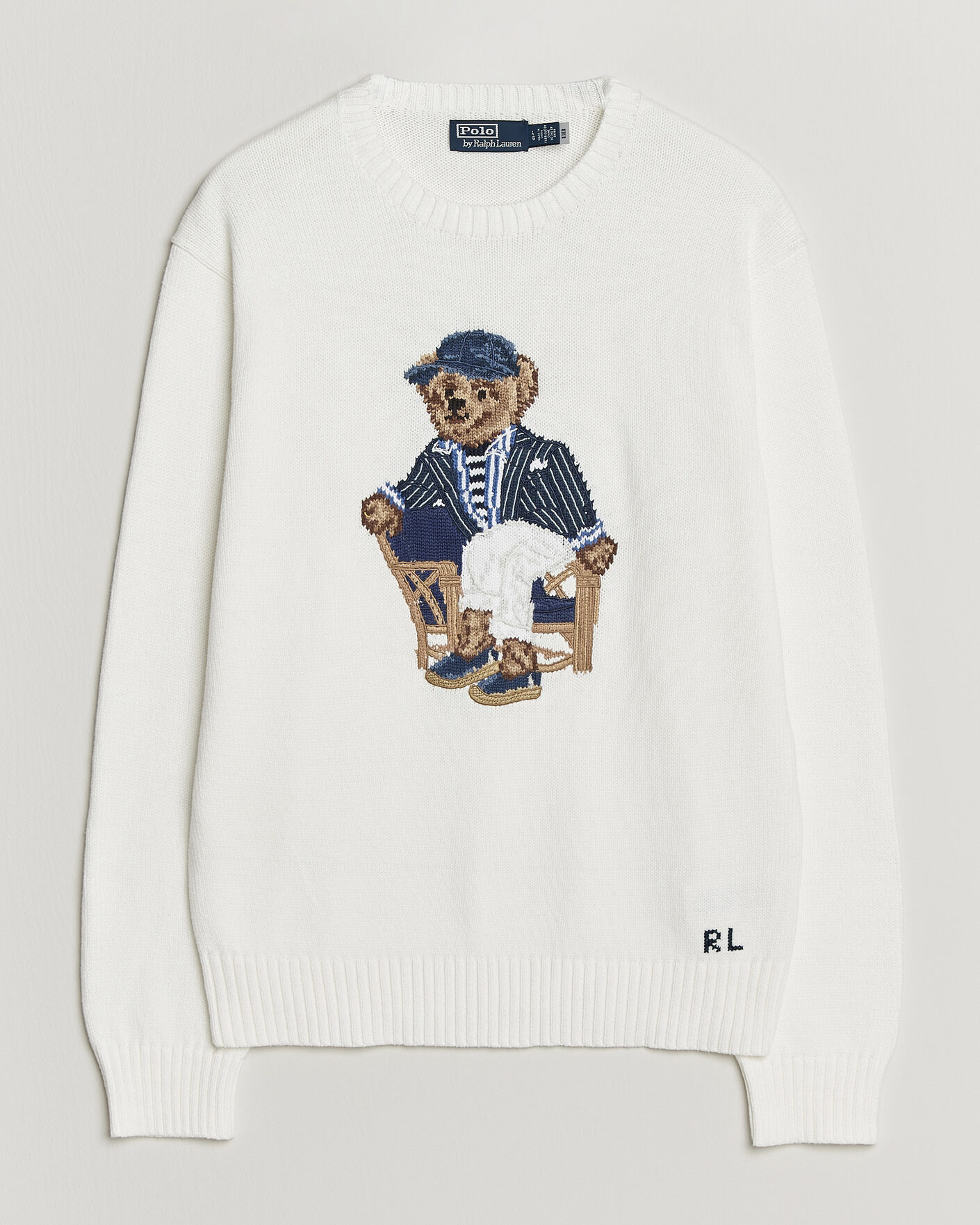 Herr | Tröjor | Polo Ralph Lauren | Newport Bear Cotton/Linen Sweater Deckwash White