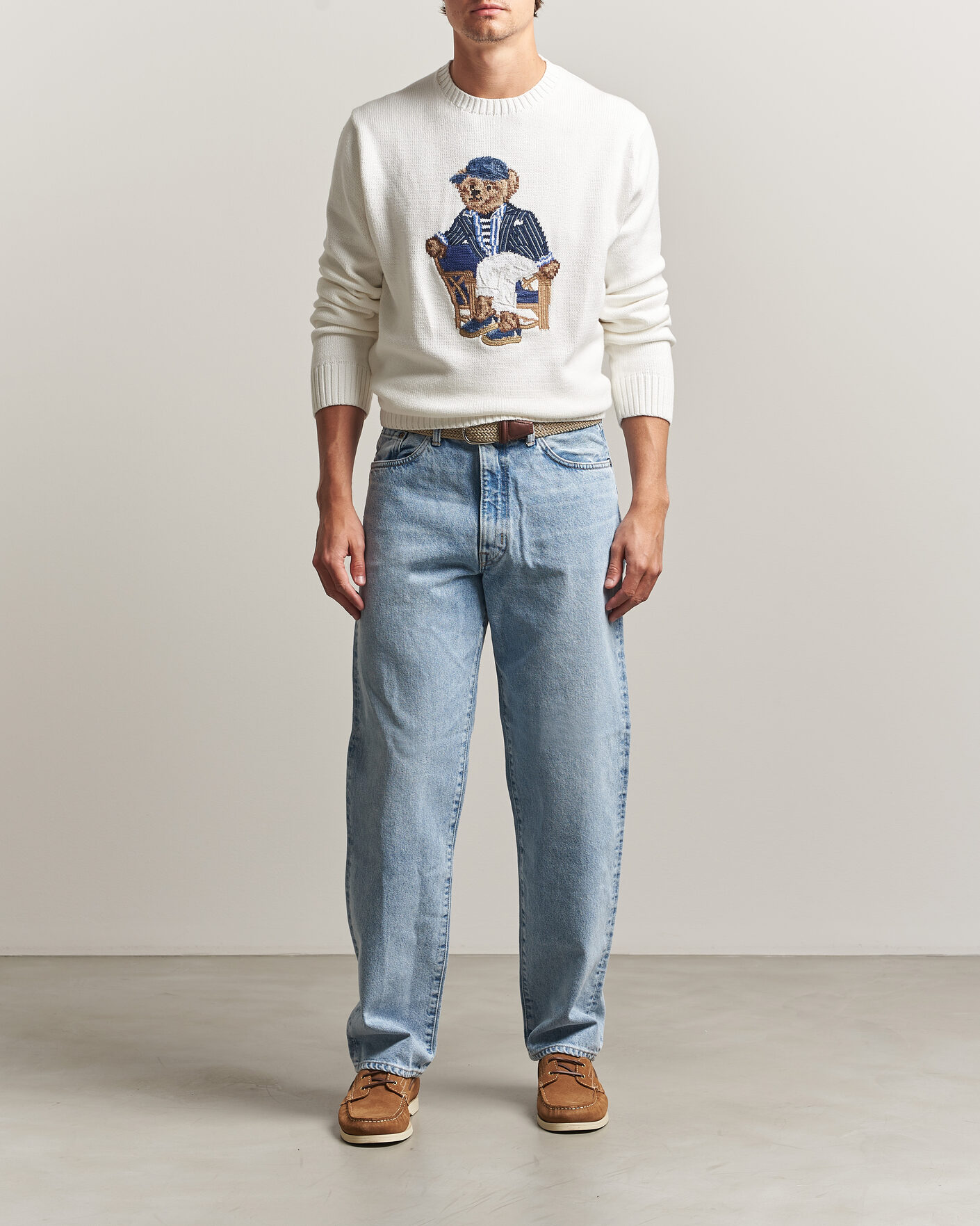 Herr | Tröjor | Polo Ralph Lauren | Newport Bear Cotton/Linen Sweater Deckwash White