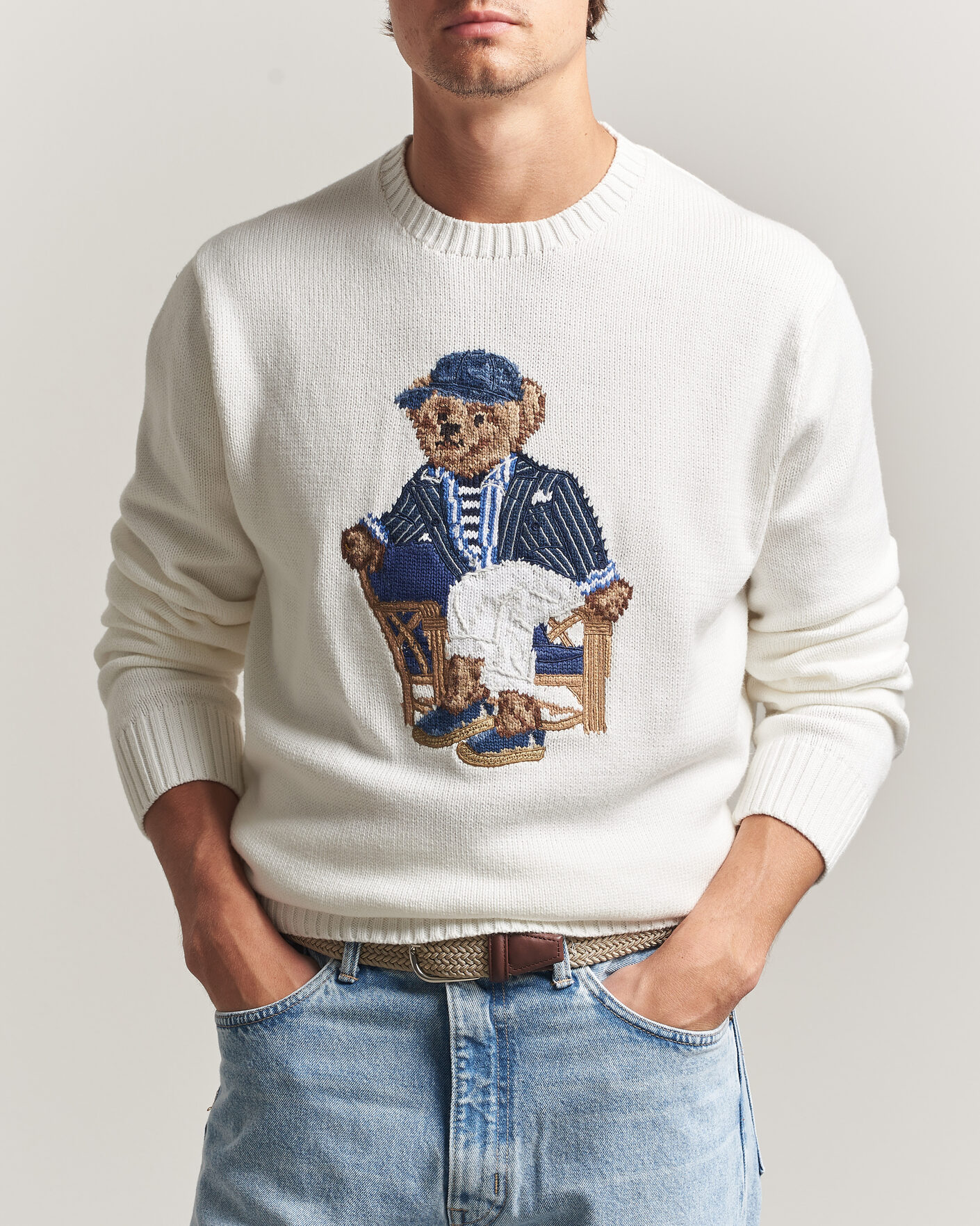 Herr | Tröjor | Polo Ralph Lauren | Newport Bear Cotton/Linen Sweater Deckwash White