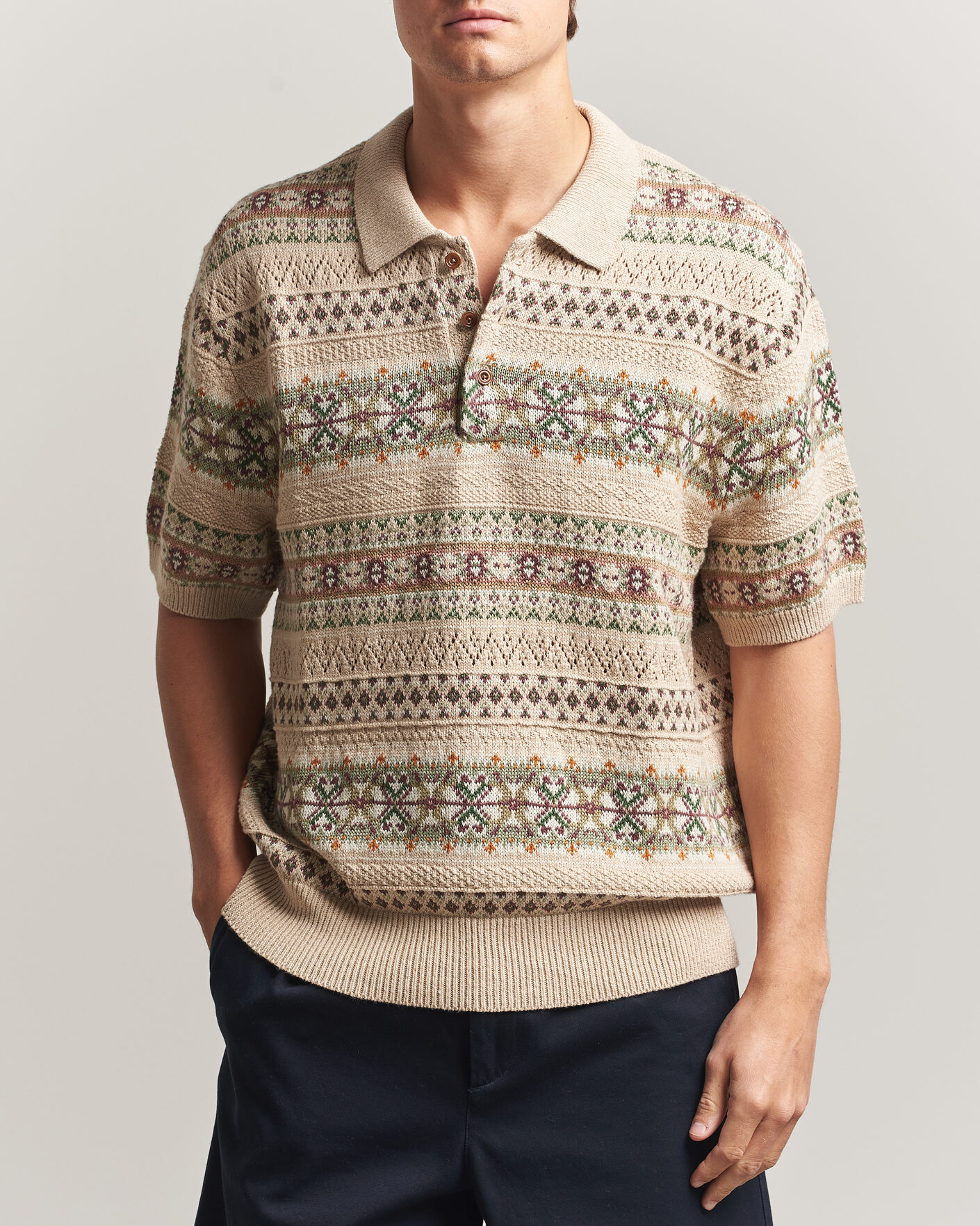 Herr | Tröjor | Polo Ralph Lauren | Cotton/Linen Fairisle Polo Tan Combo