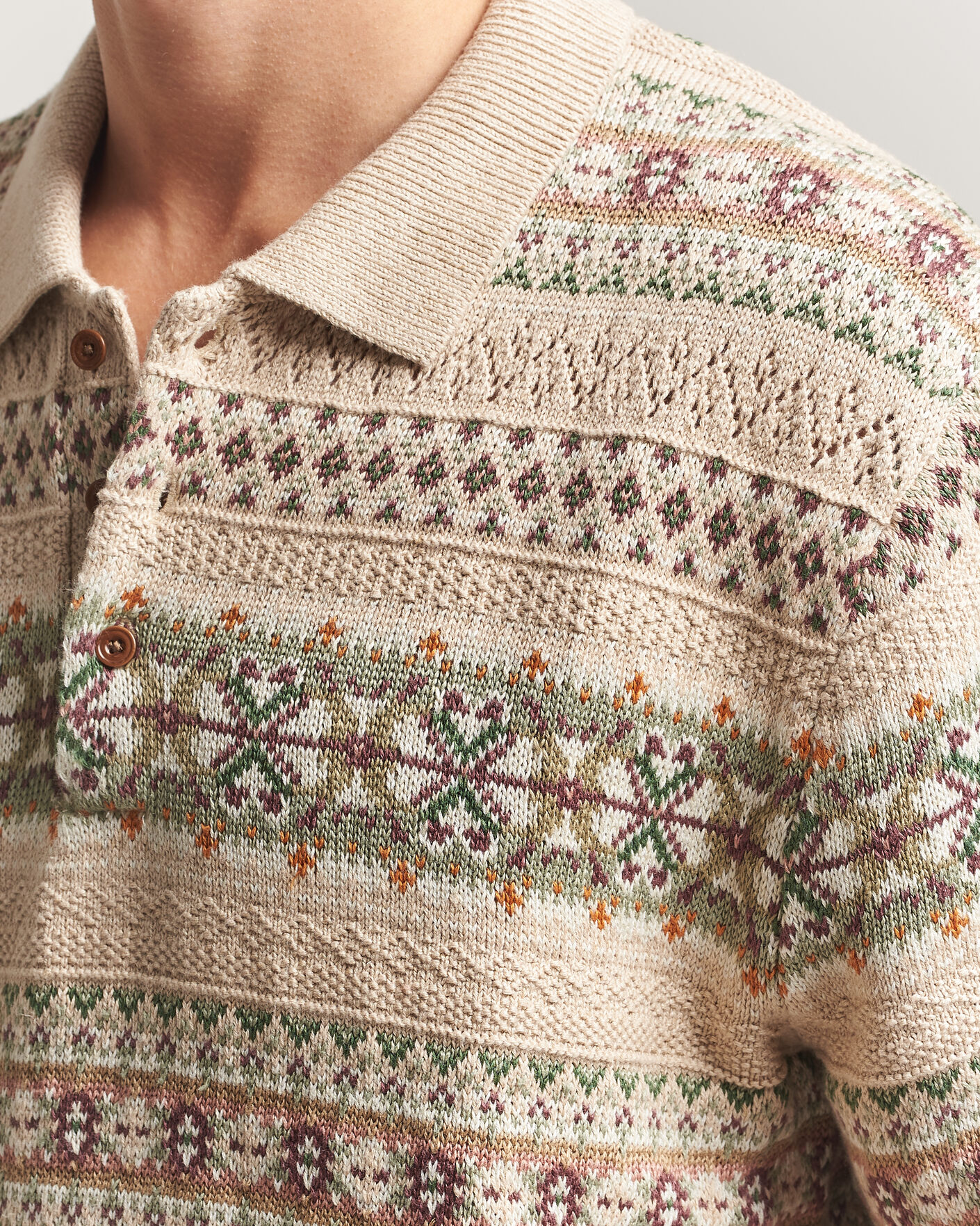 Herr | Tröjor | Polo Ralph Lauren | Cotton/Linen Fairisle Polo Tan Combo