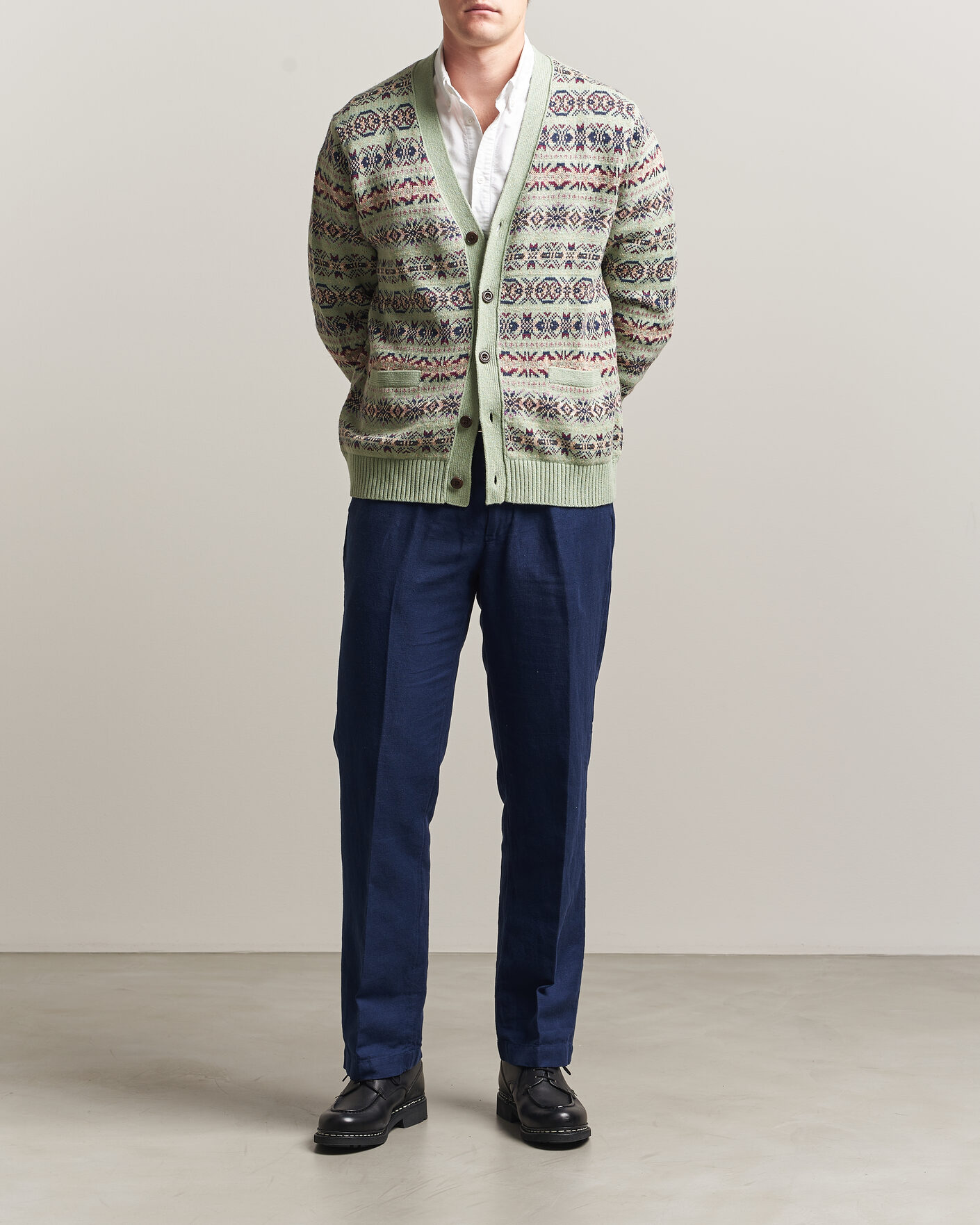 Herr | Tröjor | Polo Ralph Lauren | Cotton/Linen Fairisle Cardigan Green Combo