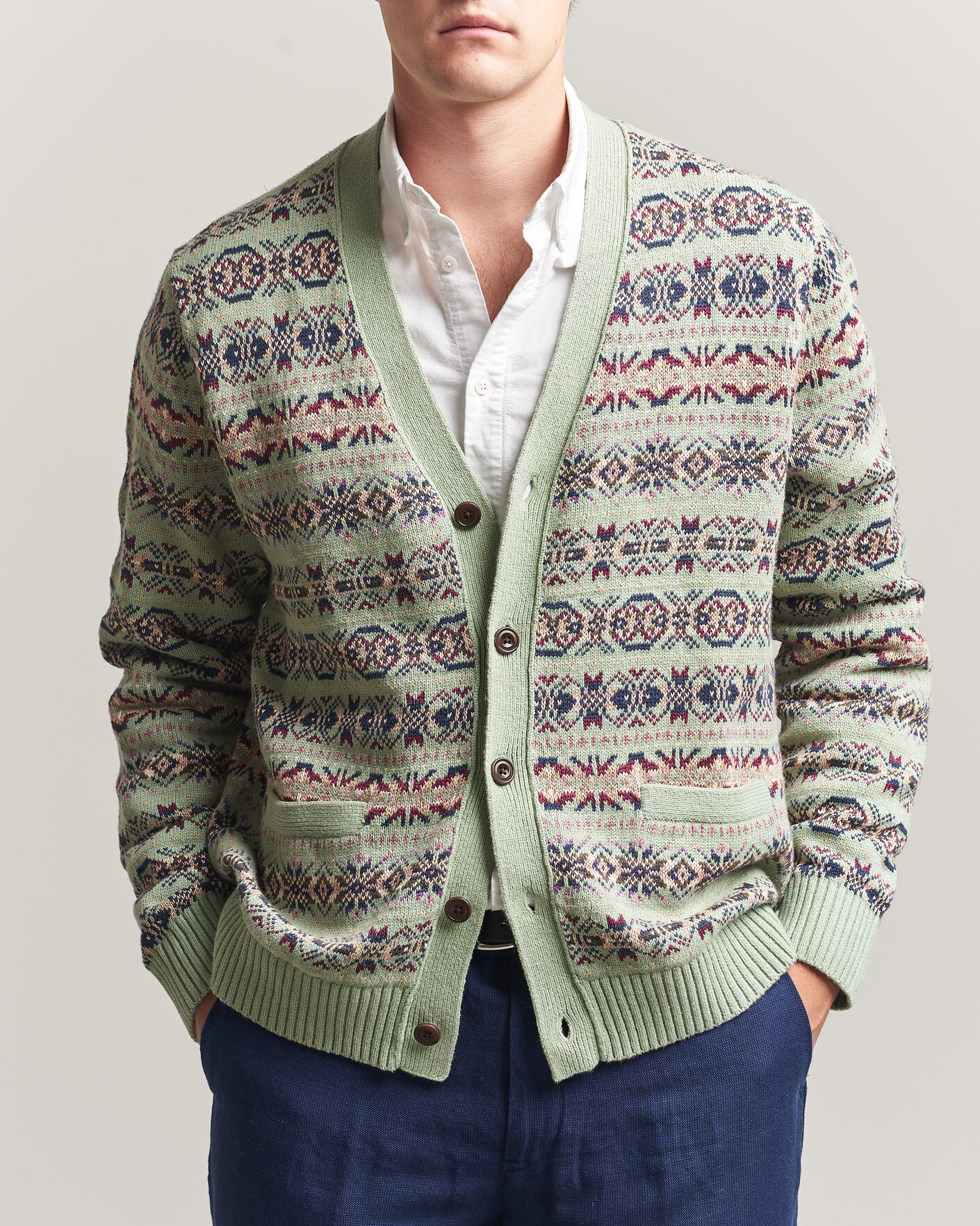 Herr | Tröjor | Polo Ralph Lauren | Cotton/Linen Fairisle Cardigan Green Combo