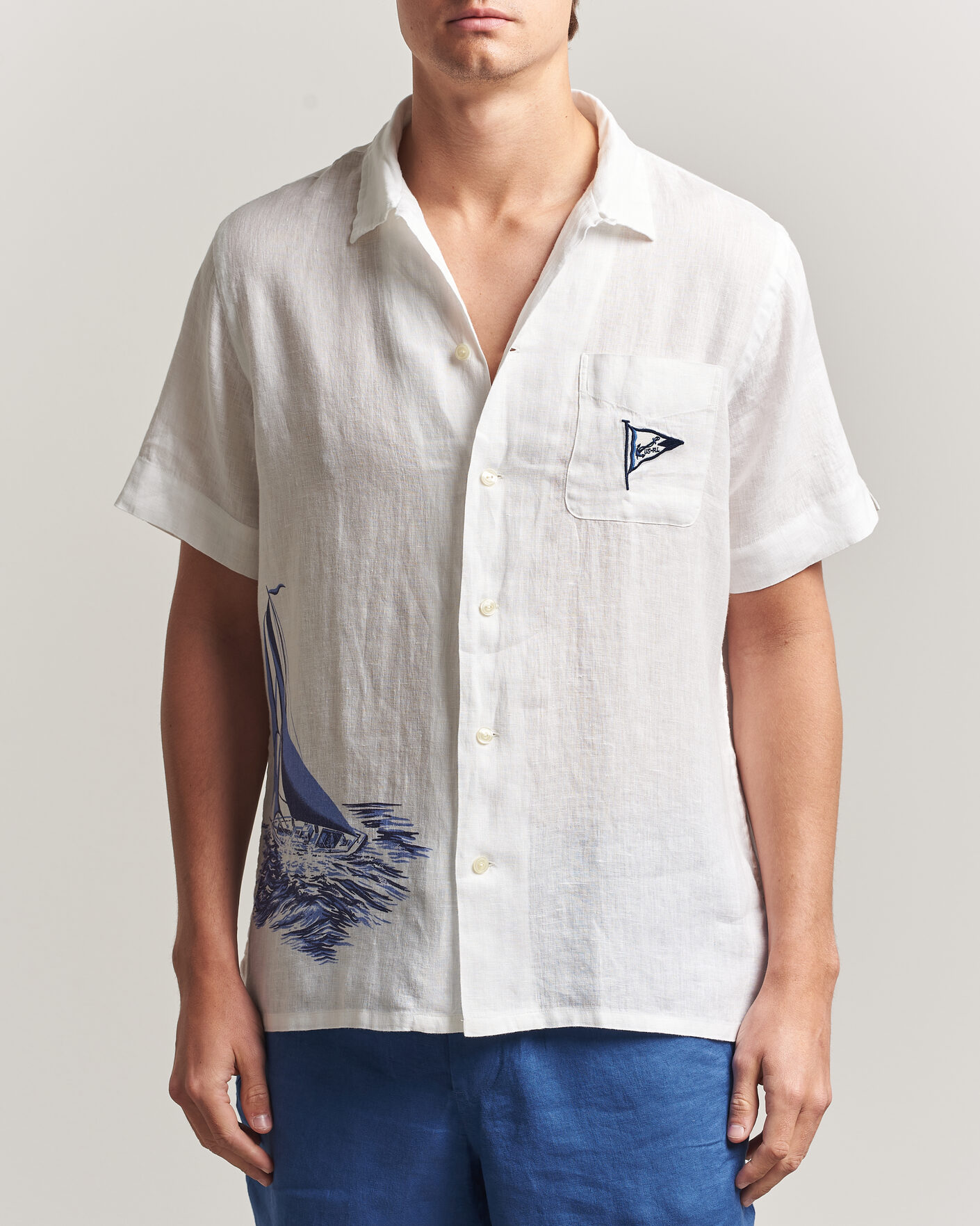 Herr | Skjortor | Polo Ralph Lauren | Linen Camp Shirt Vintage Nautical Sail