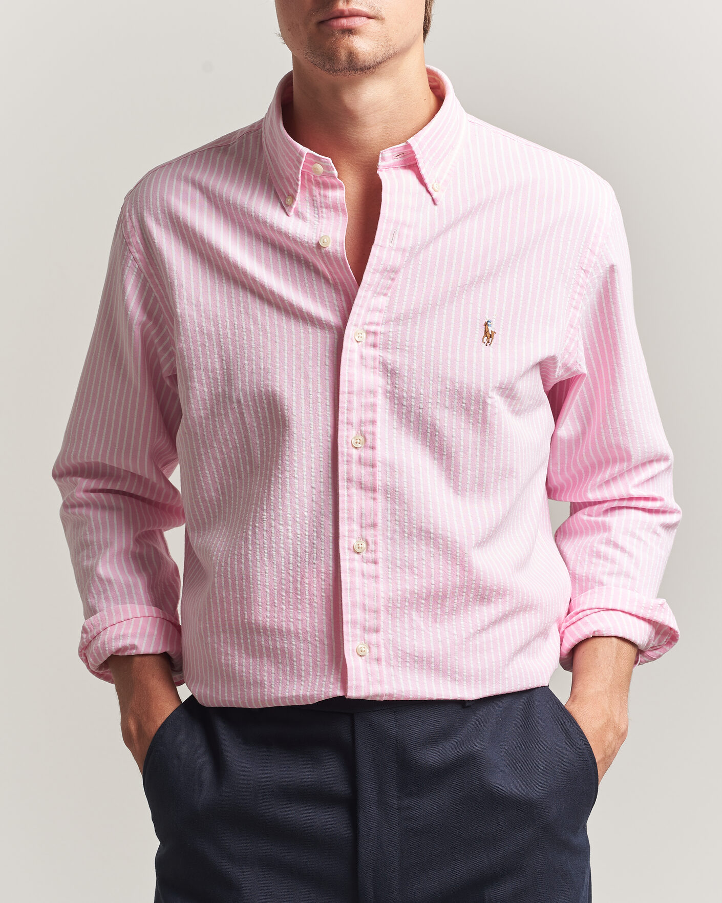 Herr | Skjortor | Polo Ralph Lauren | Custom Fit Seersucker/Oxford Stripe Shirt New Rose