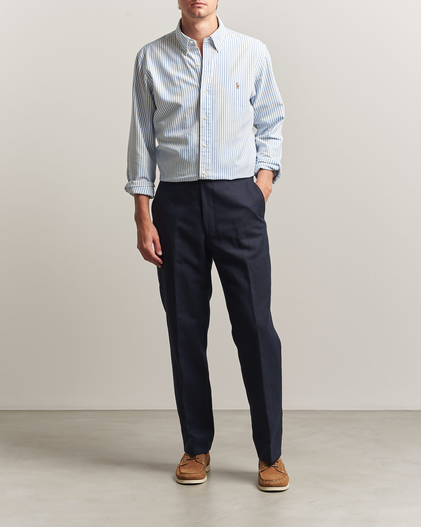 Herr | Skjortor | Polo Ralph Lauren | Custom Fit Seersucker/Oxford Stripe Shirt White/Blue