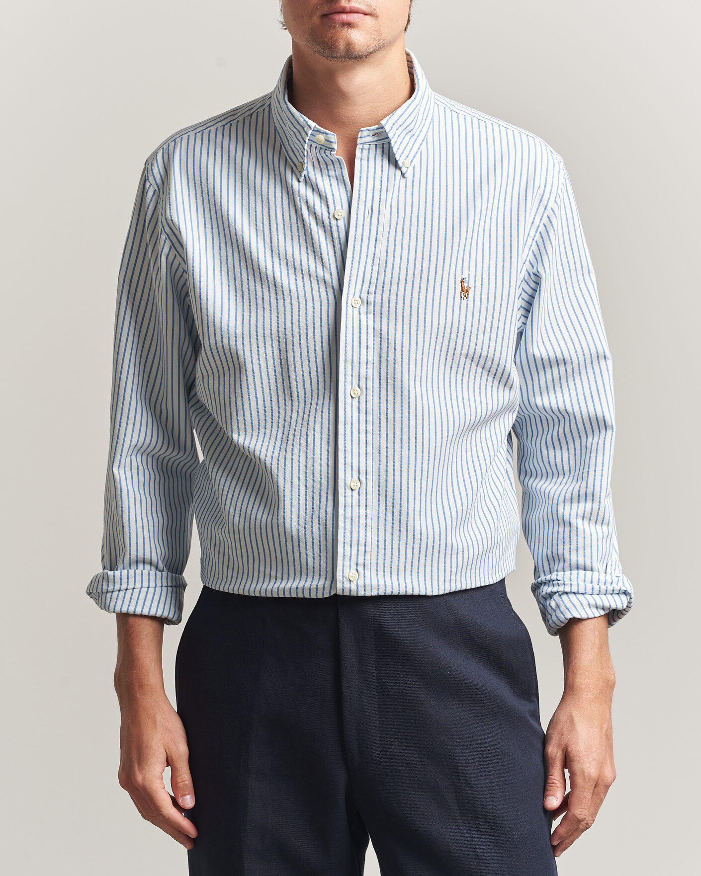 Herr | Skjortor | Polo Ralph Lauren | Custom Fit Seersucker/Oxford Stripe Shirt White/Blue