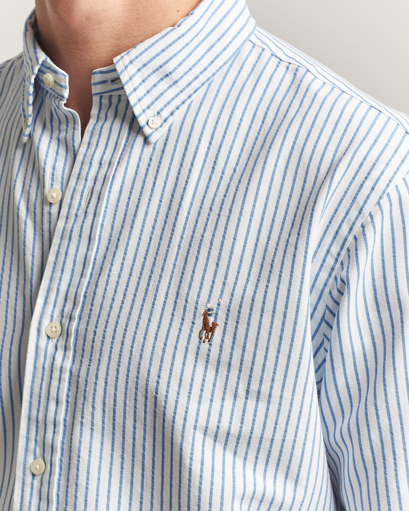 Herr | Skjortor | Polo Ralph Lauren | Custom Fit Seersucker/Oxford Stripe Shirt White/Blue