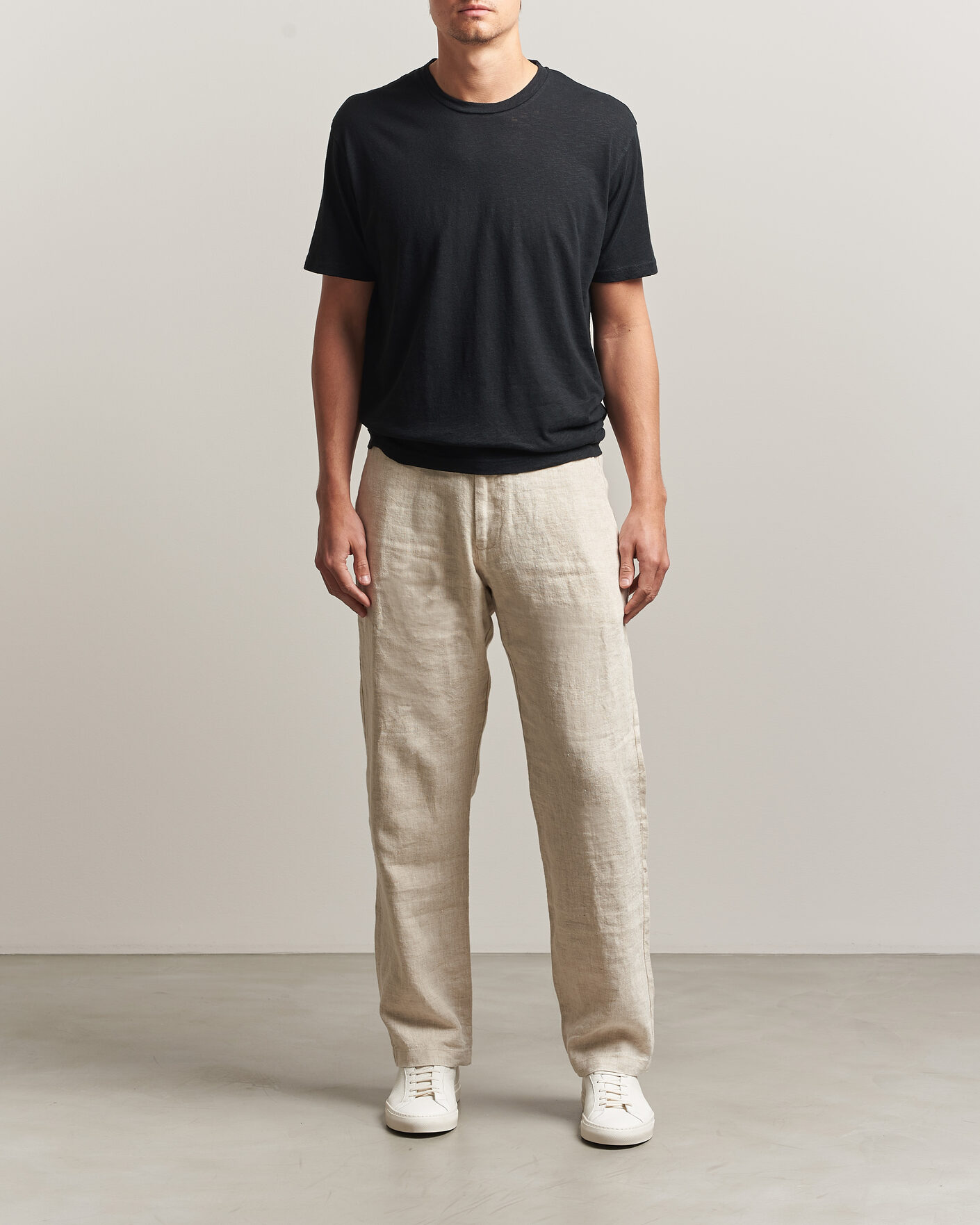 Herr | T-Shirts | Sunspel | Pima Cotton/Linen T-Shirt Black