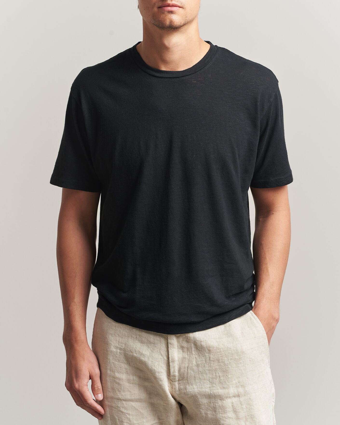 Herr | T-Shirts | Sunspel | Pima Cotton/Linen T-Shirt Black