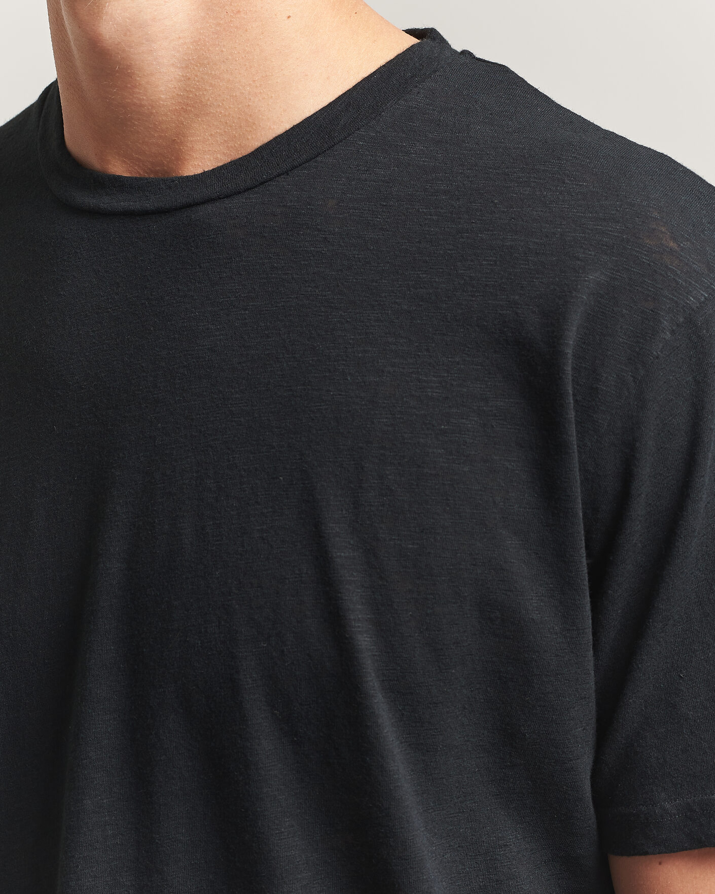 Herr | T-Shirts | Sunspel | Pima Cotton/Linen T-Shirt Black