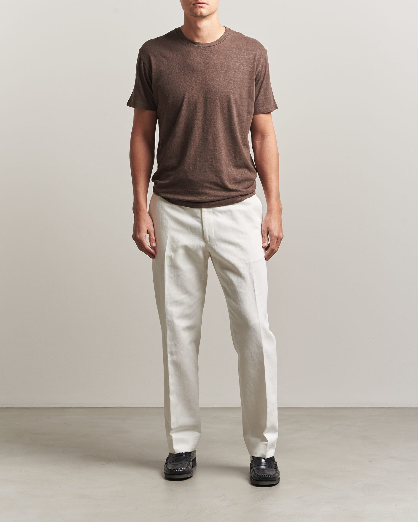 Herr | T-Shirts | Sunspel | Pima Cotton/Linen T-Shirt Dark Walnut
