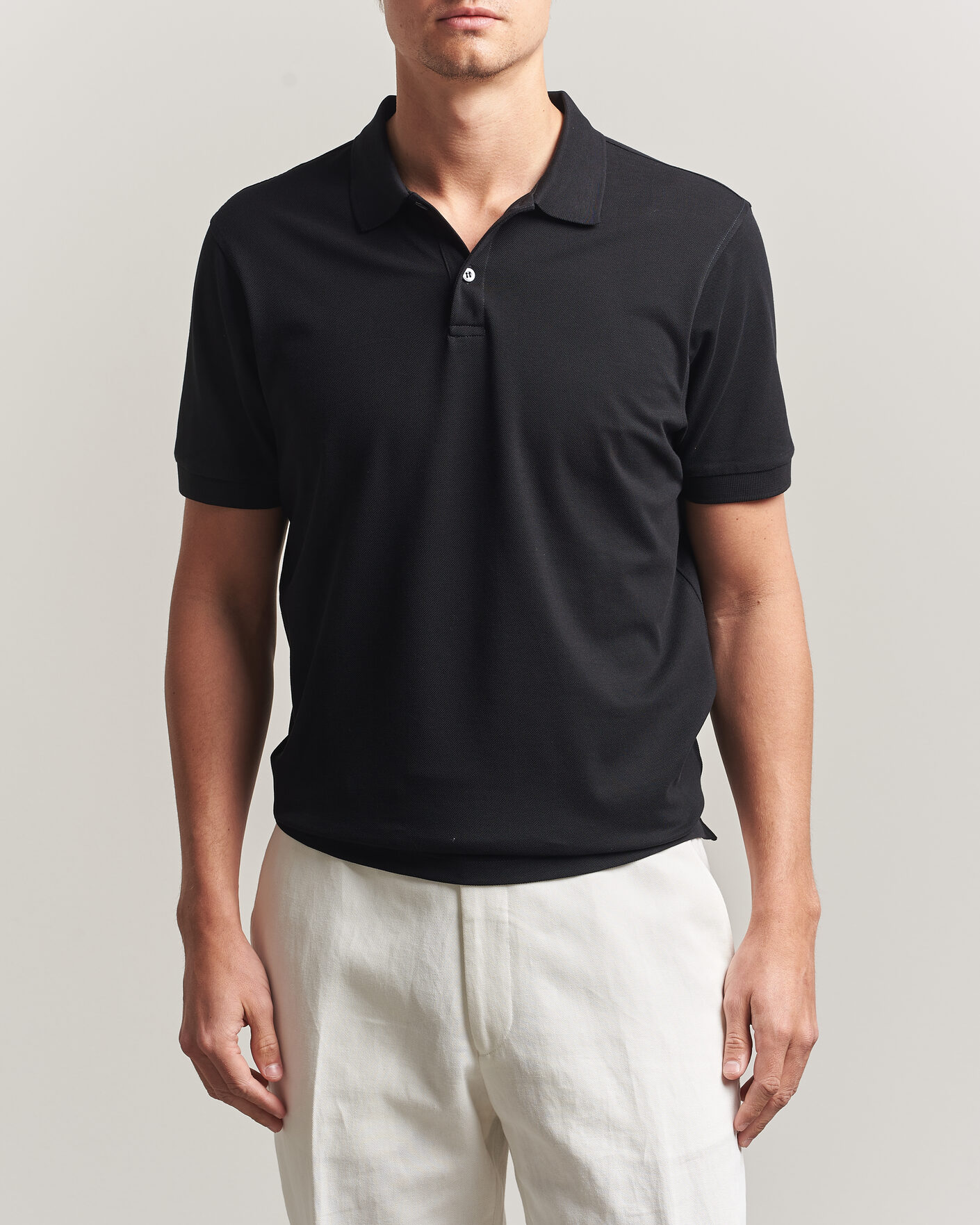 Herr | Pikéer | Sunspel | Short Sleeve Pique Polo Black