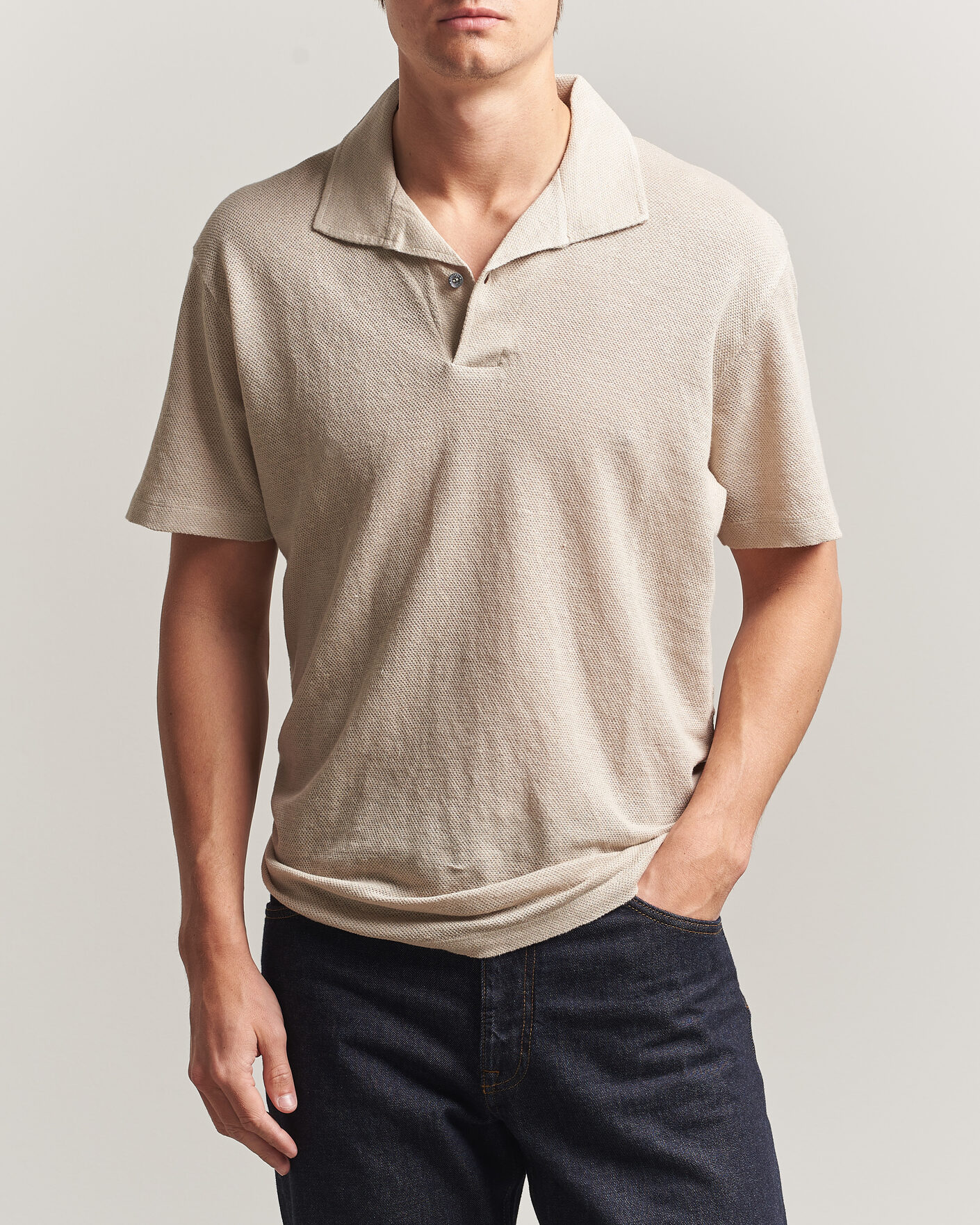 Herr | Pikéer | Sunspel | Linen Pique Polo Hazelwood