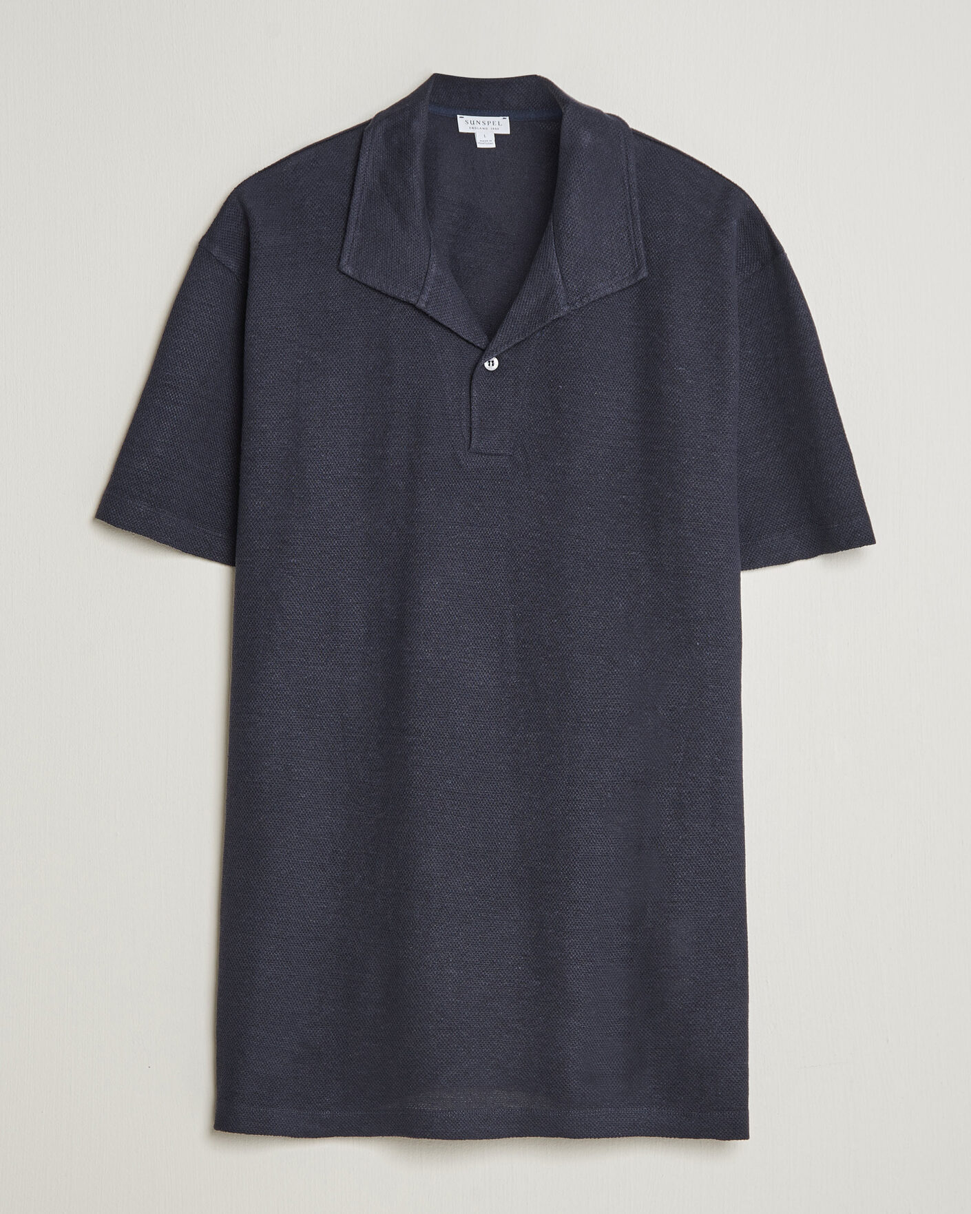 Herr | Pikéer | Sunspel | Cotton/Linen Pique Polo Navy
