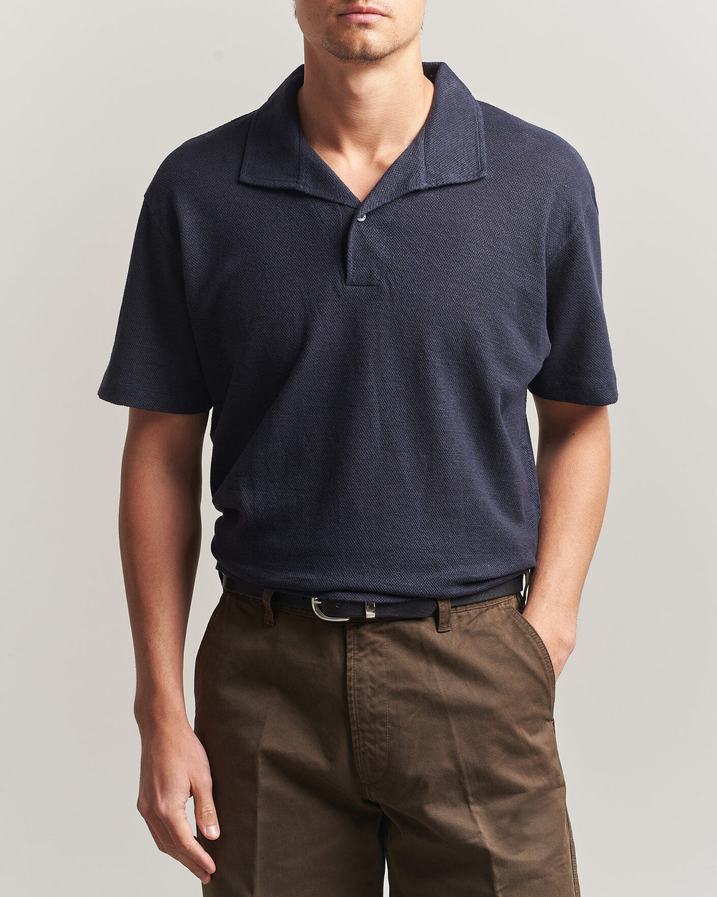 Herr | Pikéer | Sunspel | Cotton/Linen Pique Polo Navy