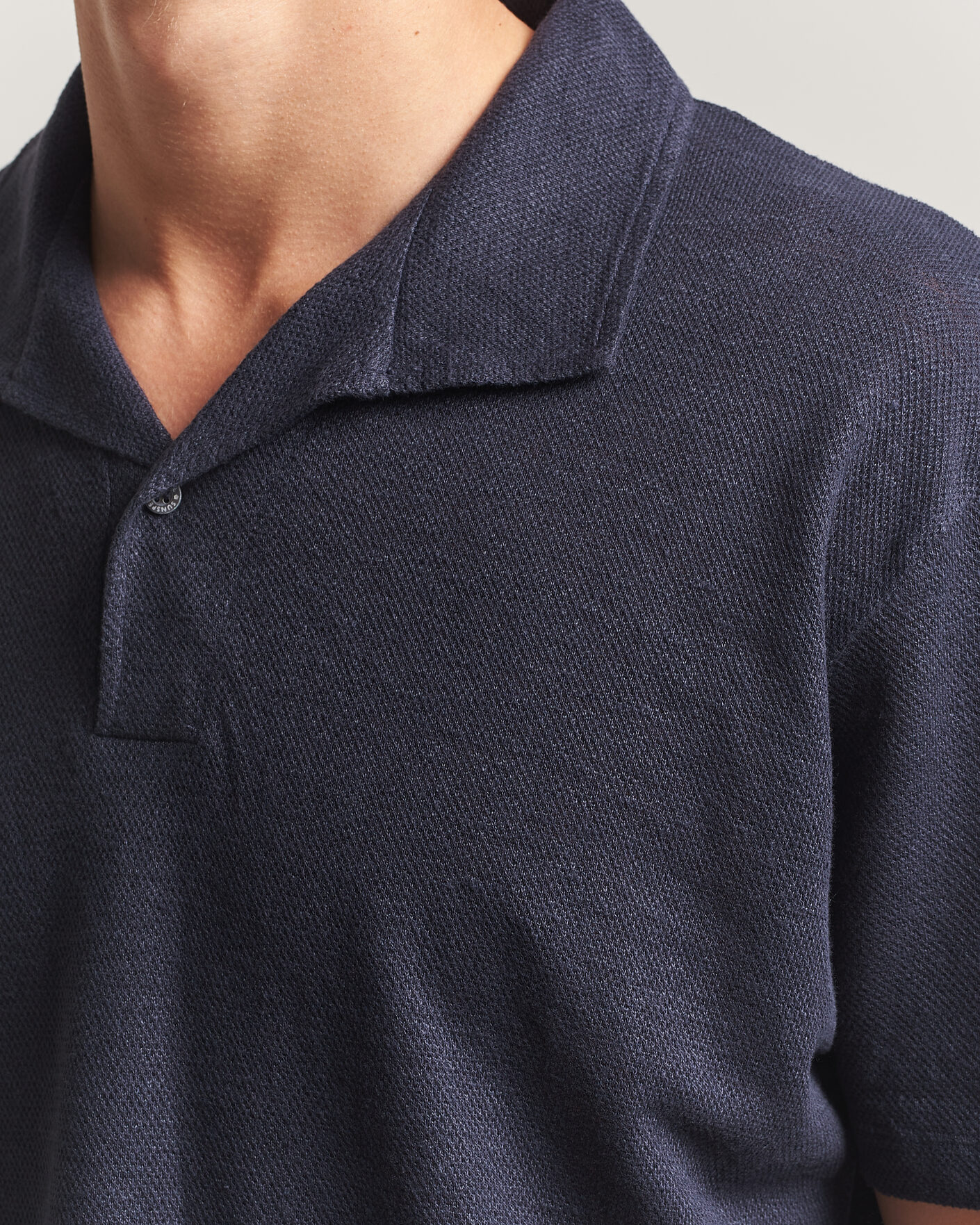 Herr | Pikéer | Sunspel | Cotton/Linen Pique Polo Navy