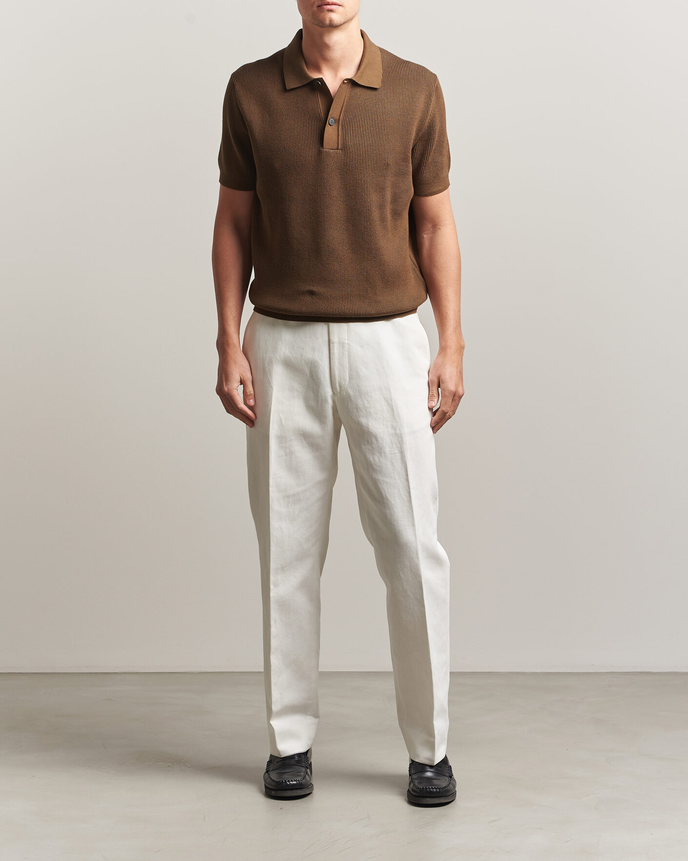 Herr | Pikéer | Sunspel | Knitted Cotton Rib Polo Bronze