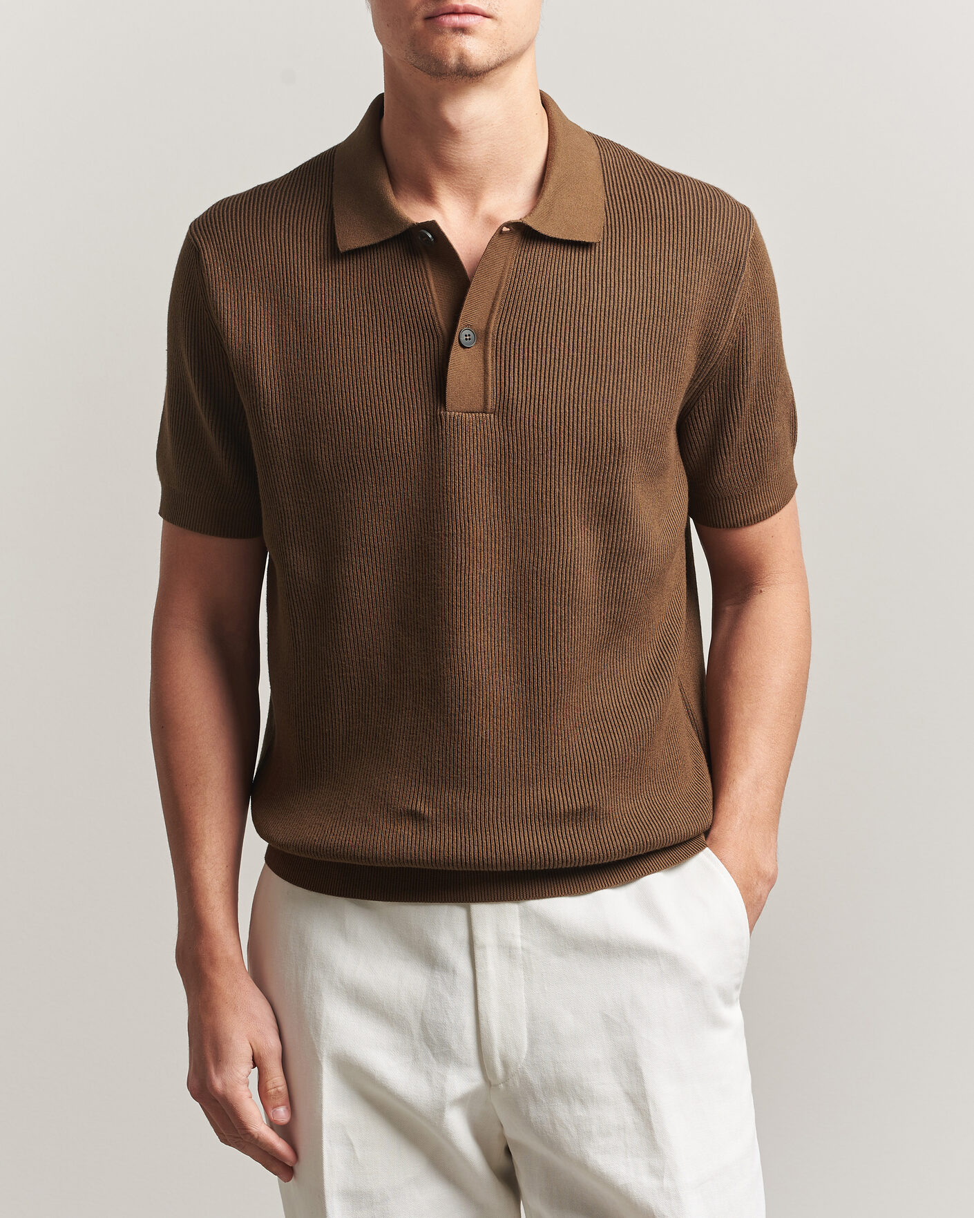 Herr | Pikéer | Sunspel | Knitted Cotton Rib Polo Bronze