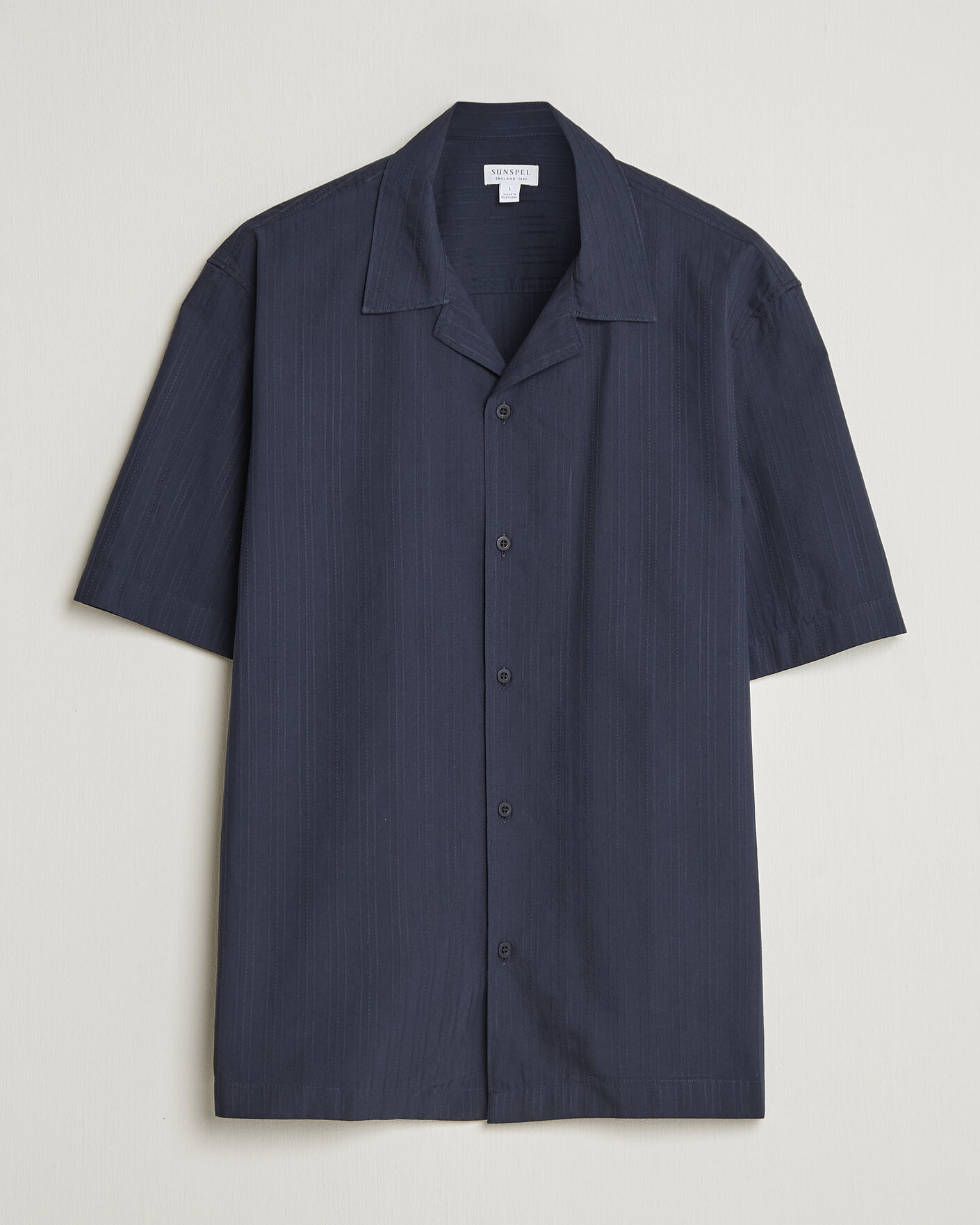 Herr | Skjortor | Sunspel | Short Sleeve Textured Stripe Shirt Navy