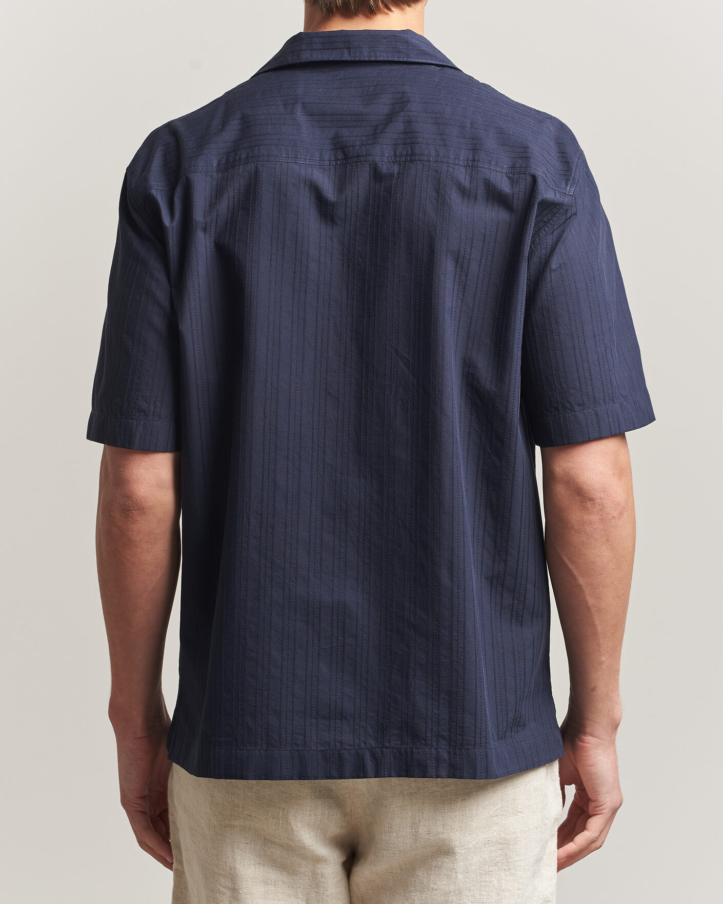 Herr | Skjortor | Sunspel | Short Sleeve Textured Stripe Shirt Navy