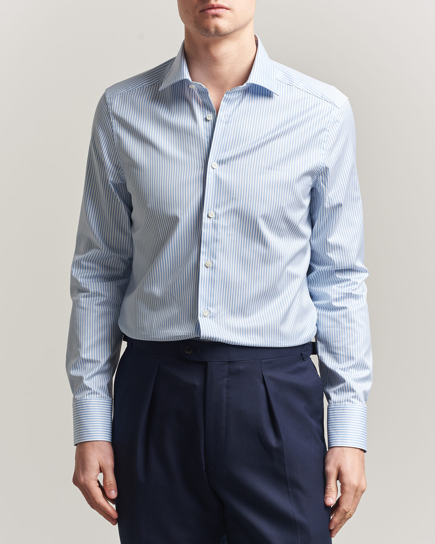Herr | Skjortor | Stenströms | Slimline Stripe Cut Away Shirt Light Blue