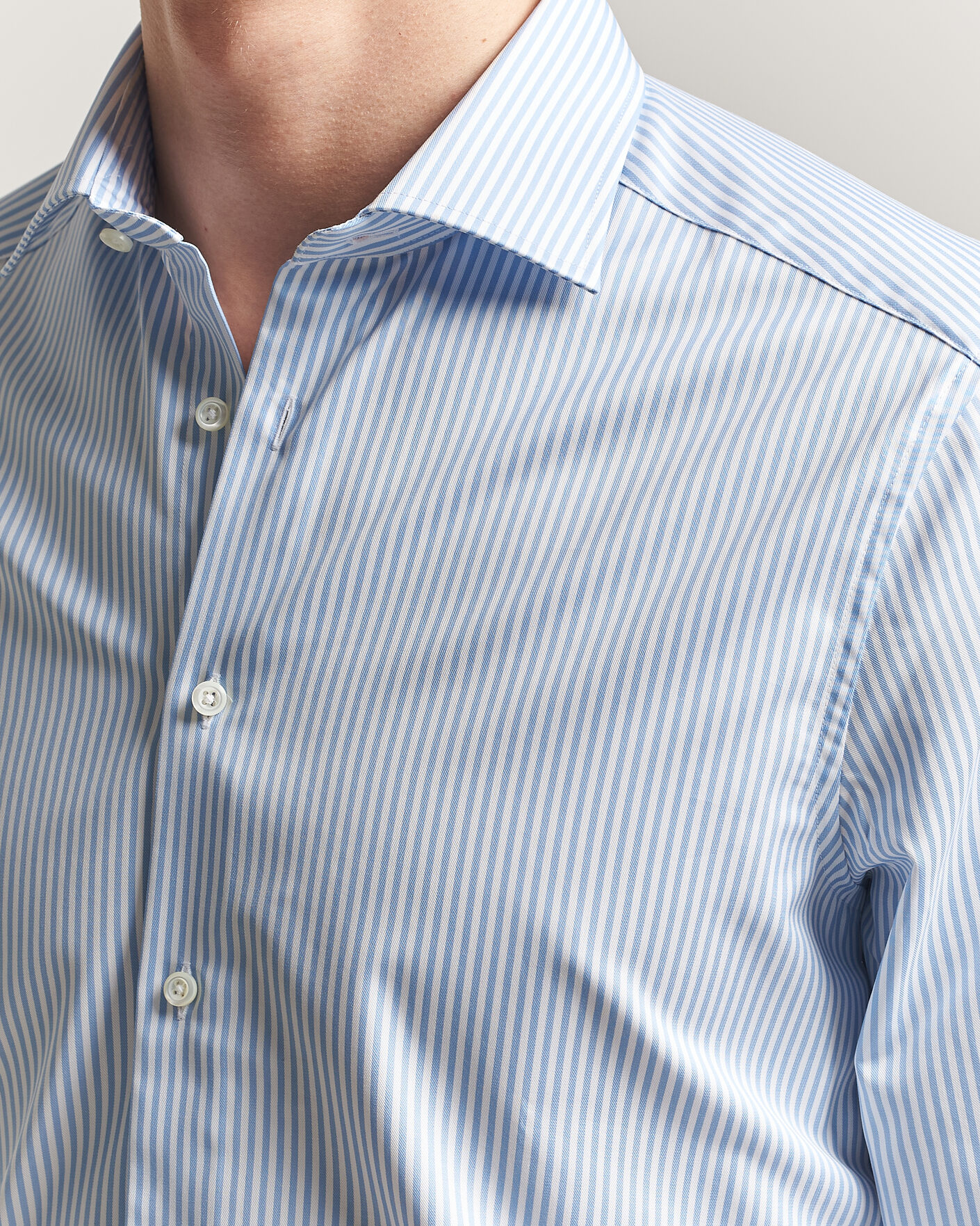 Herr | Skjortor | Stenströms | Slimline Stripe Cut Away Shirt Light Blue