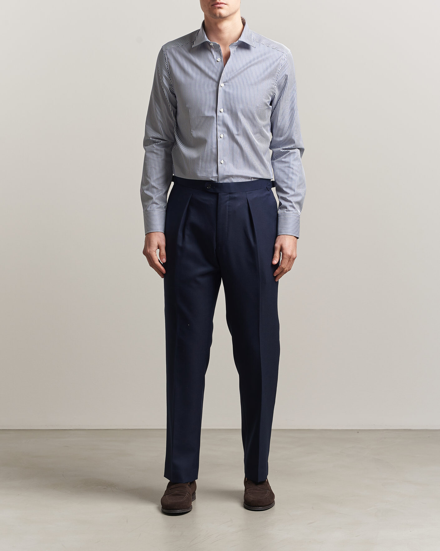 Herr | Skjortor | Stenströms | Slimline Stripe Cut Away Shirt Navy
