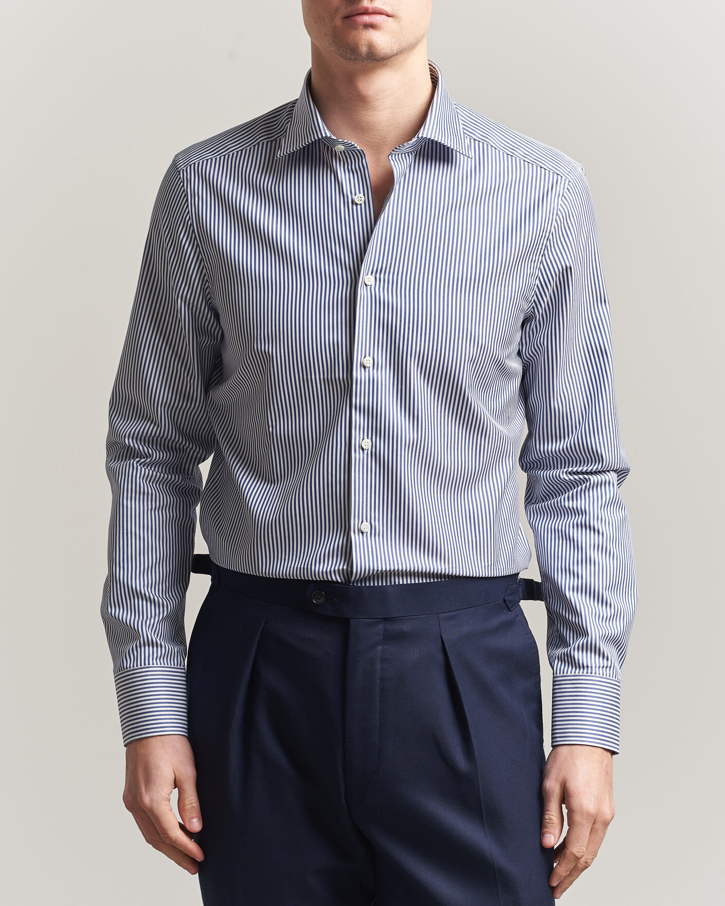 Herr | Skjortor | Stenströms | Slimline Stripe Cut Away Shirt Navy