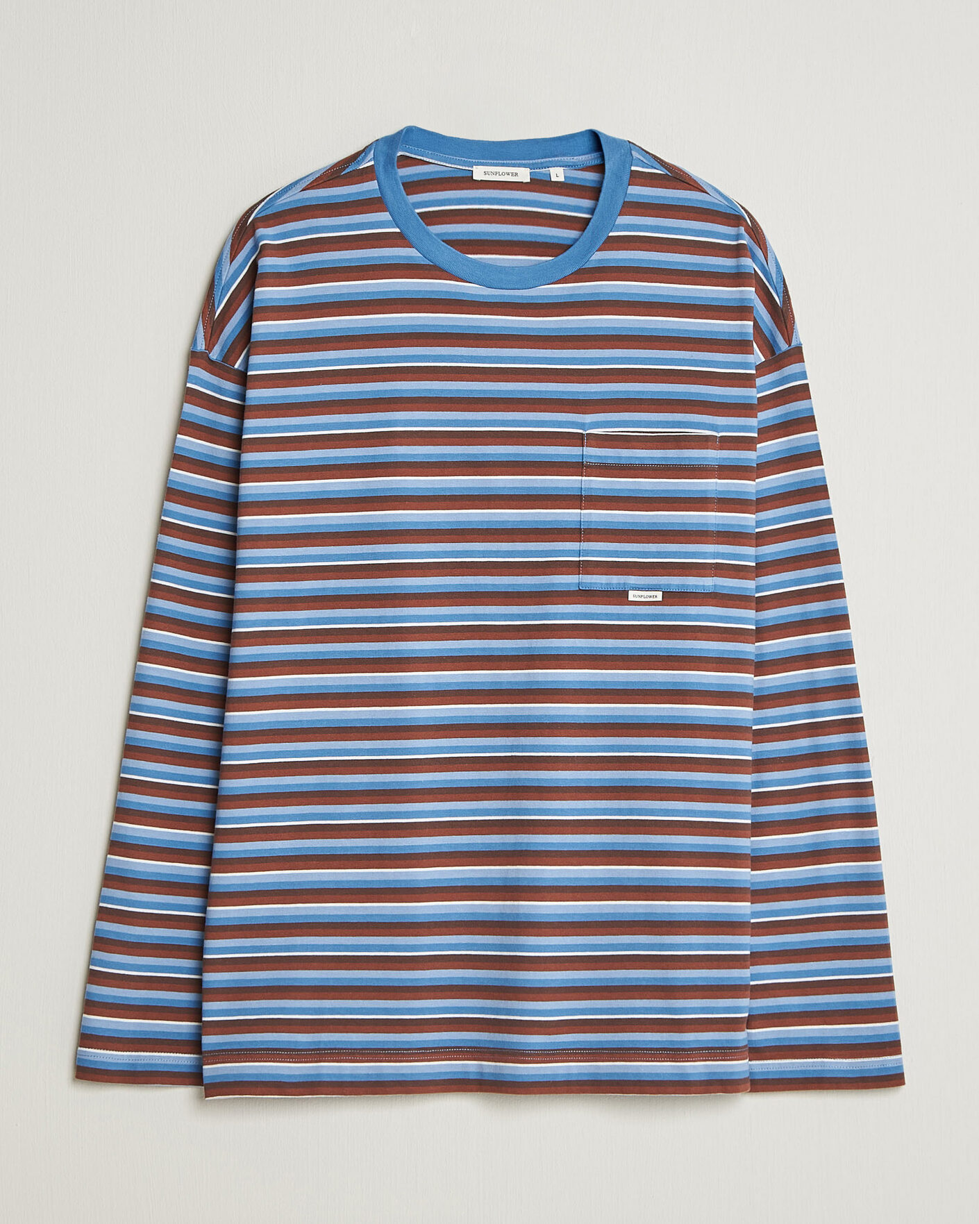 Herr | T-Shirts | Sunflower | Long Sleeve Pocket Tee Blue Stripe
